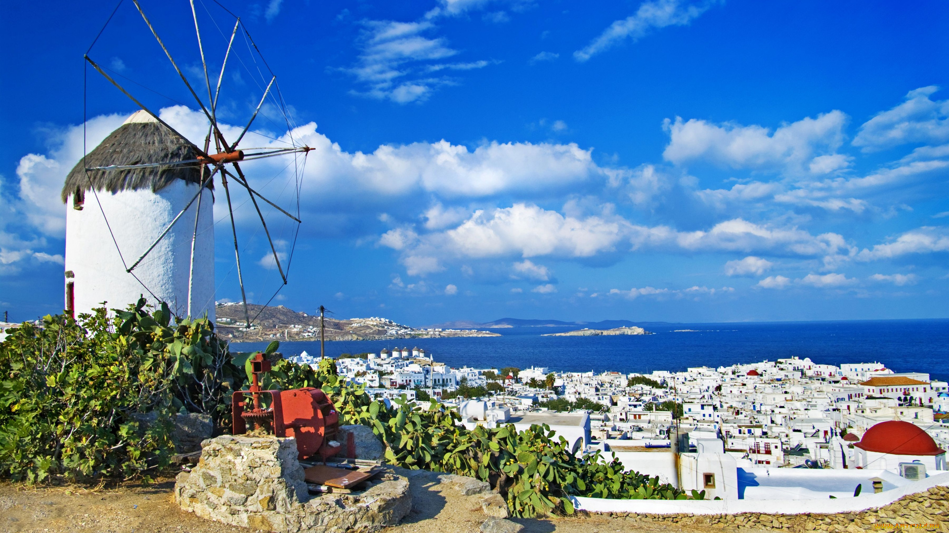 города, санторини, греция, море, мельница, greece