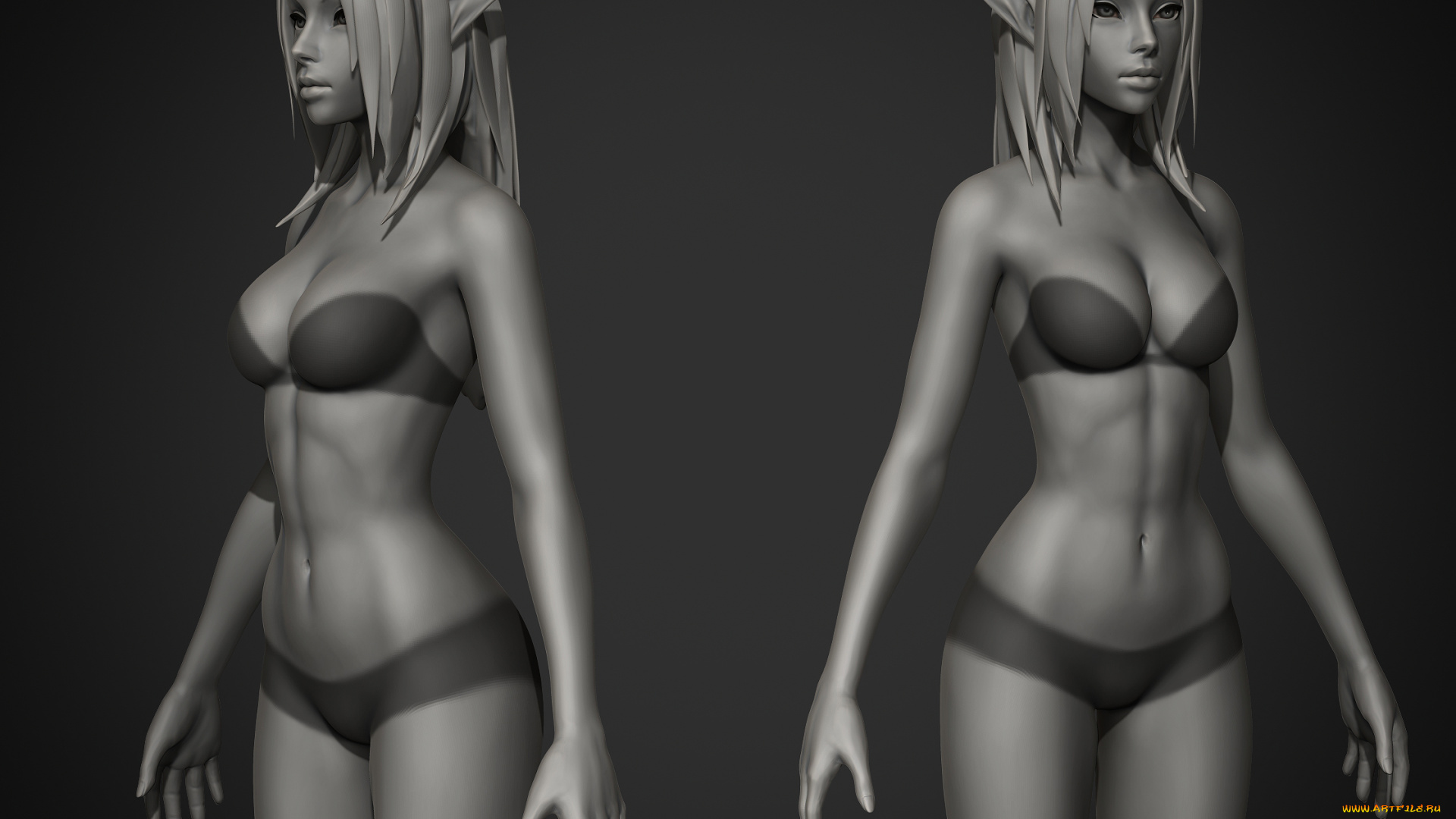 3д, графика, _science, fiction, эльфийки, взгляд, фон