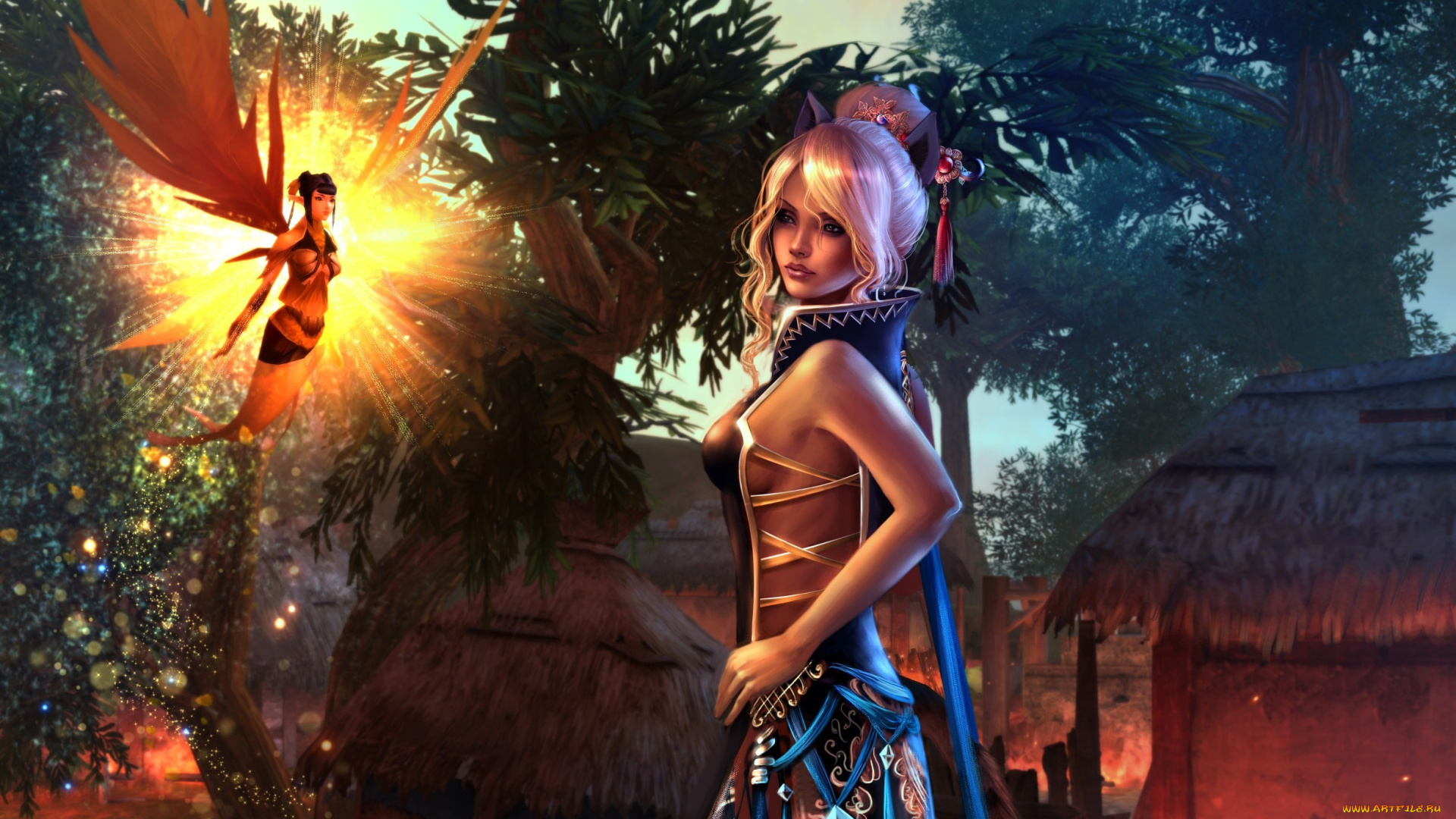 фэнтези, девушки, магия, селение, фея, девушка