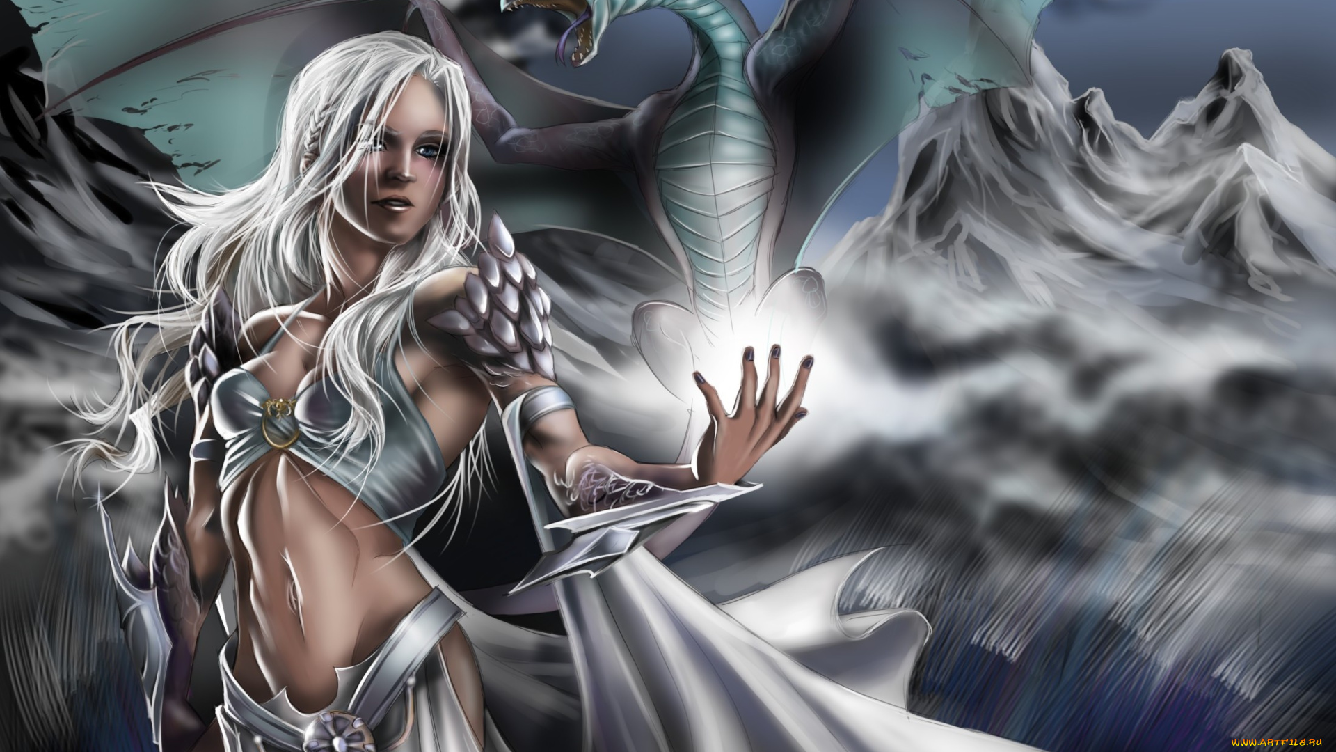 фэнтези, красавицы, и, чудовища, девушка, дракон