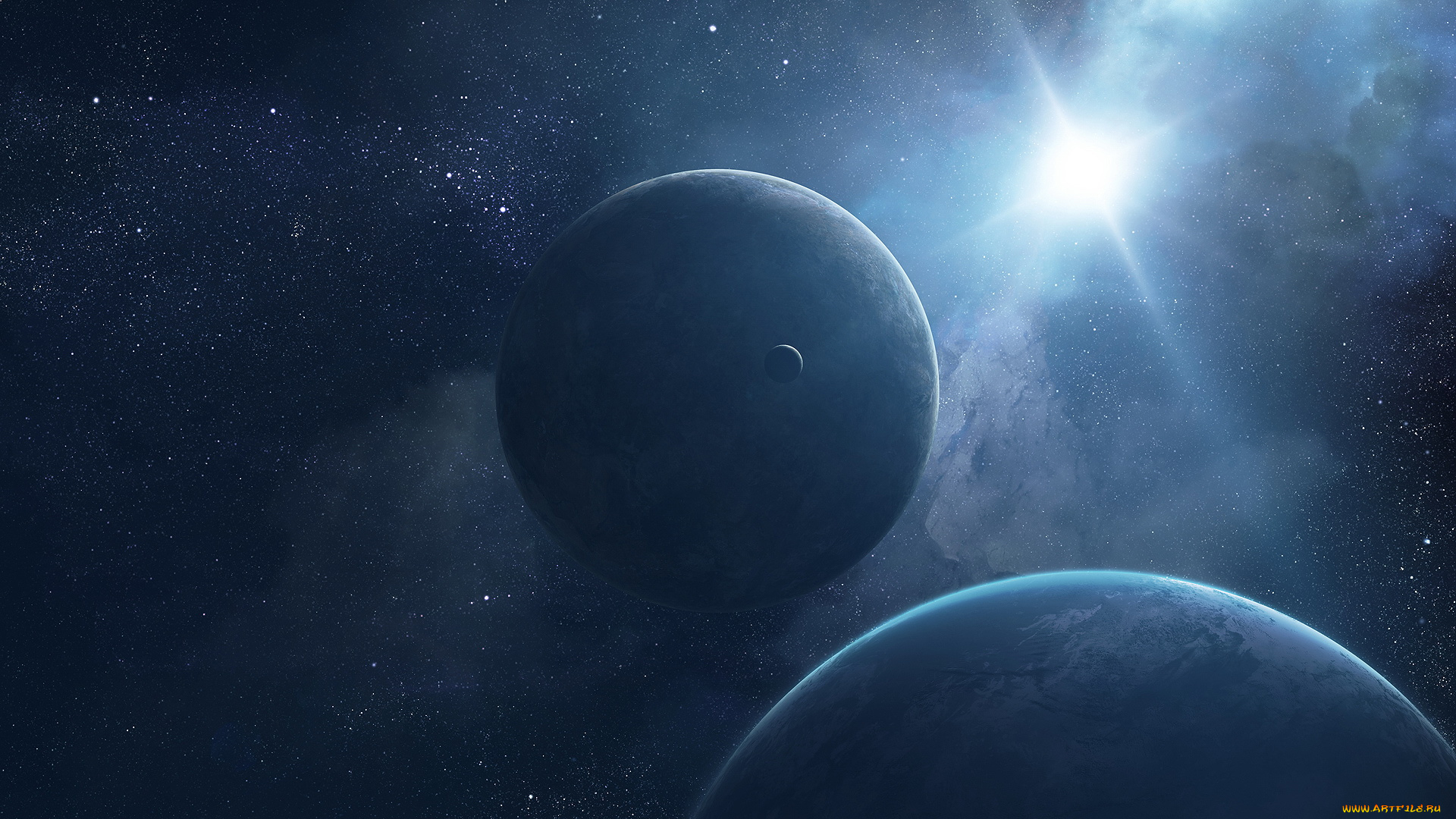 космос, арт, вселенная, звезды, планеты