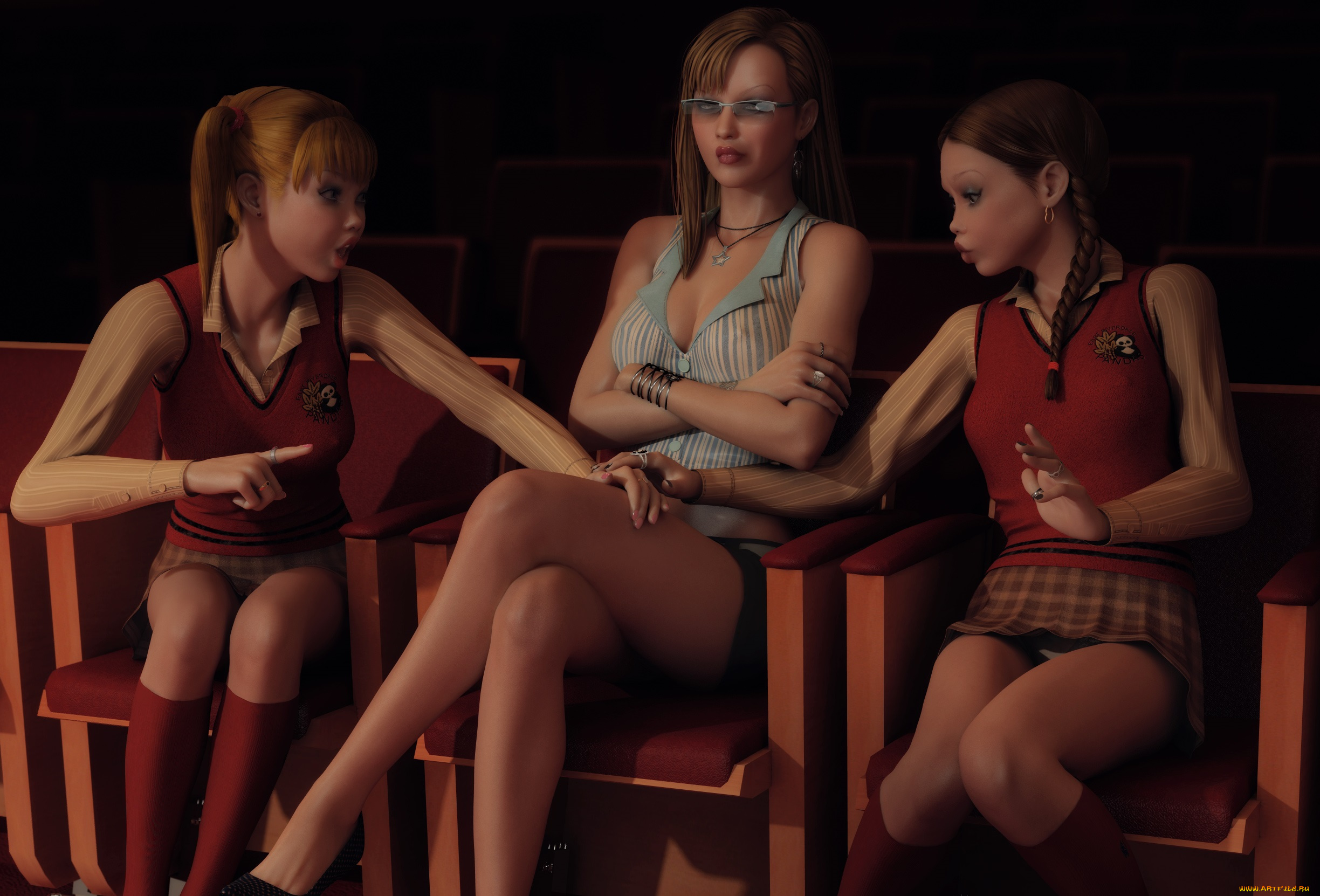 3д, графика, люди, , people, взгляд, девушки, стулья