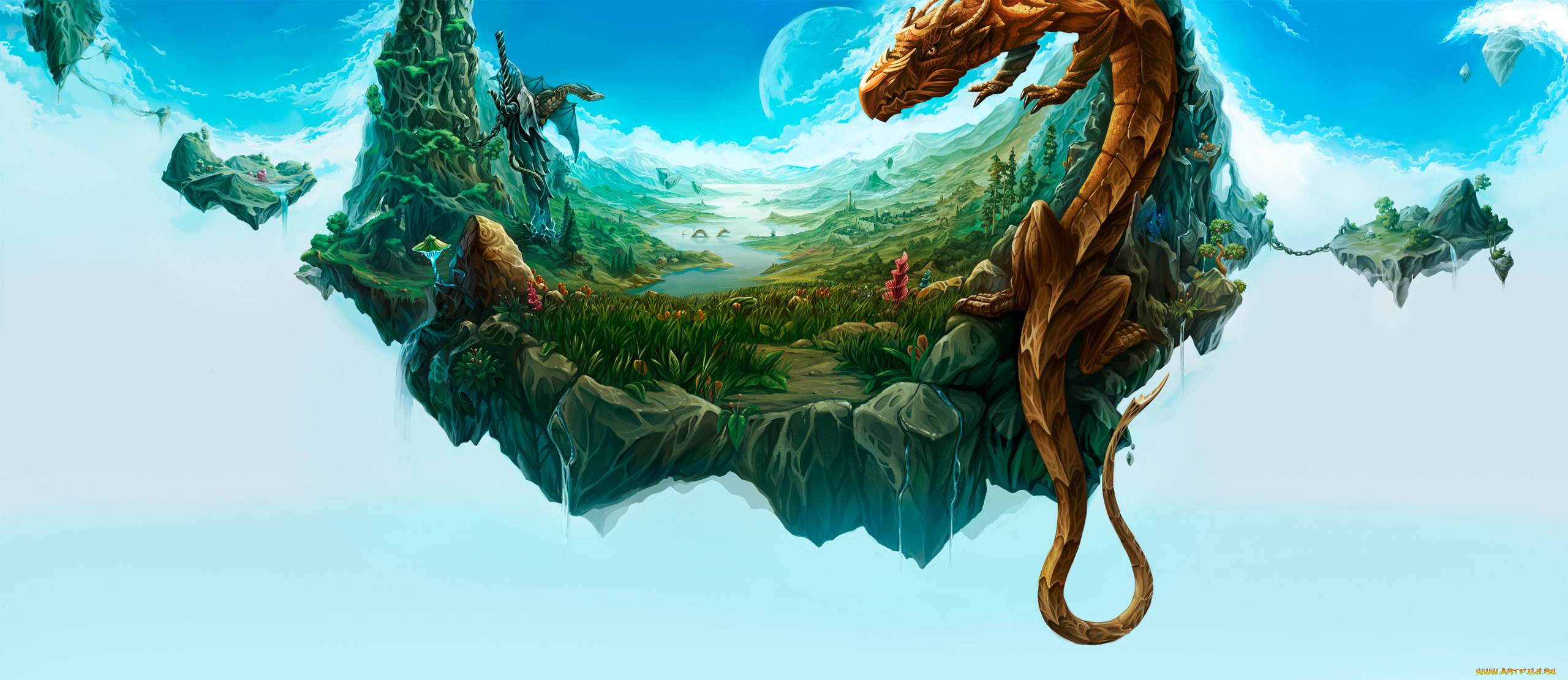 фэнтези, драконы, иной, мир, летающие, острова