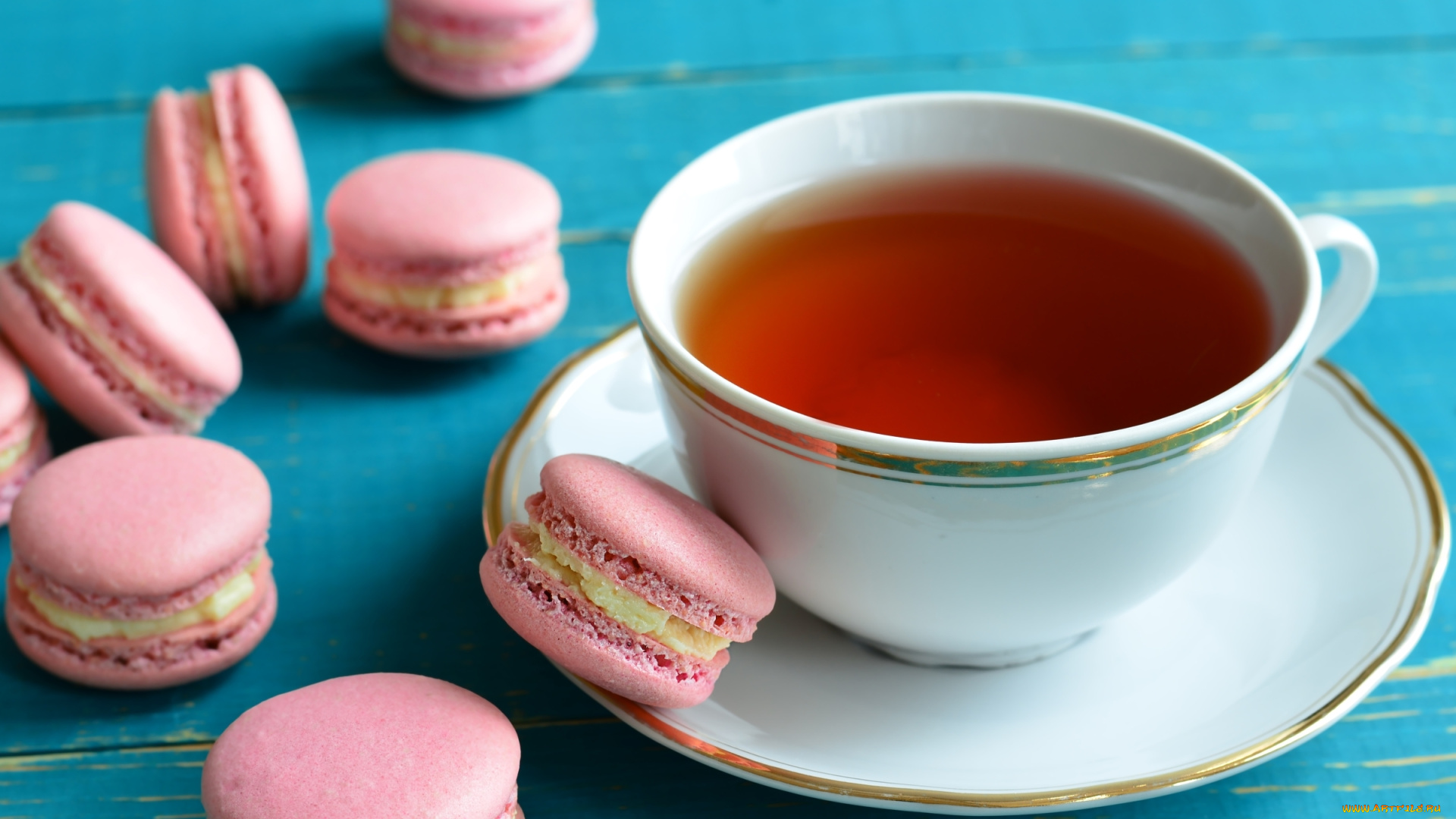 еда, напитки, , Чай, макаруны, пирожные, чай, напиток