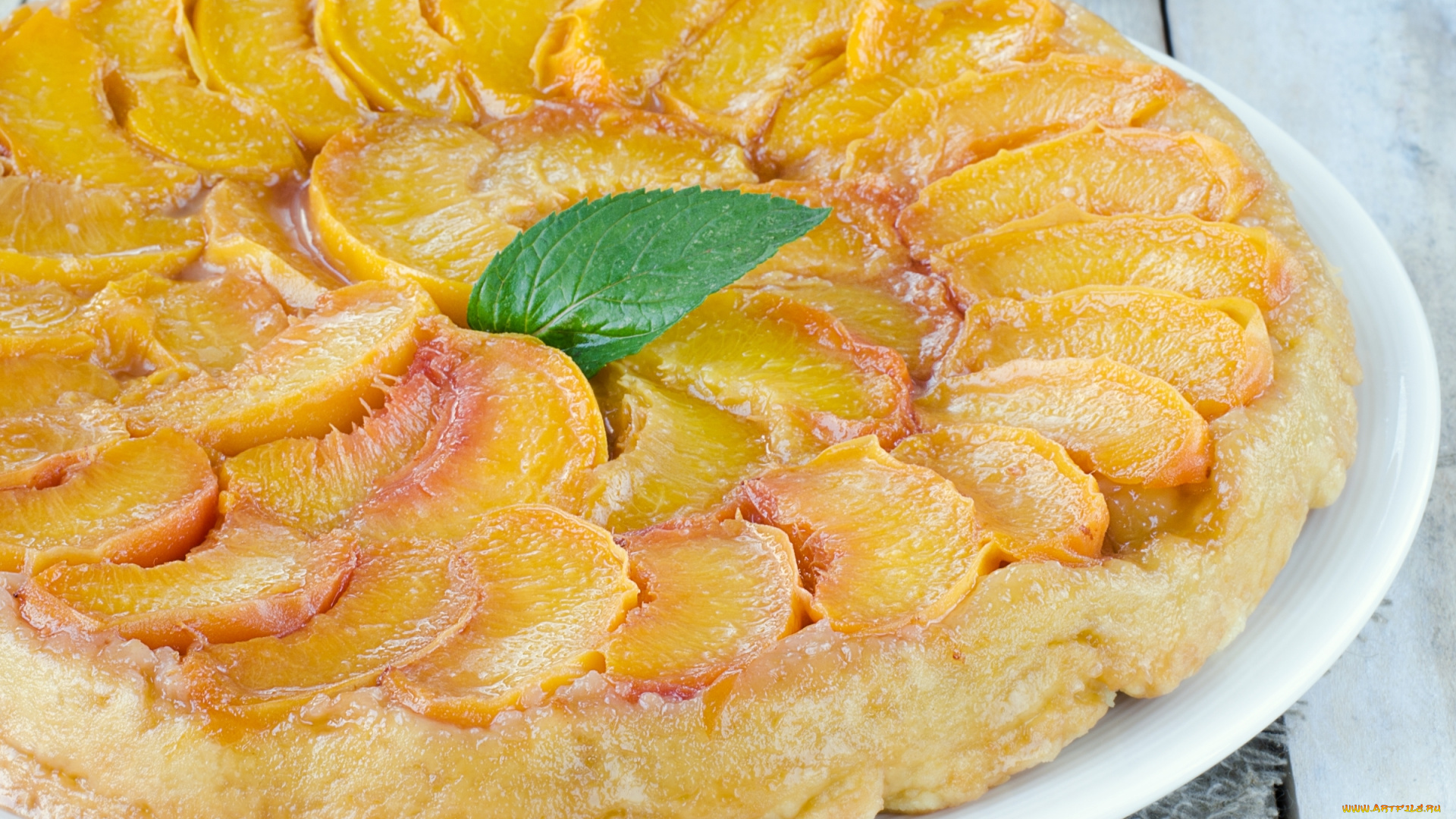 еда, пироги, выпечка, мята, персики, пирог