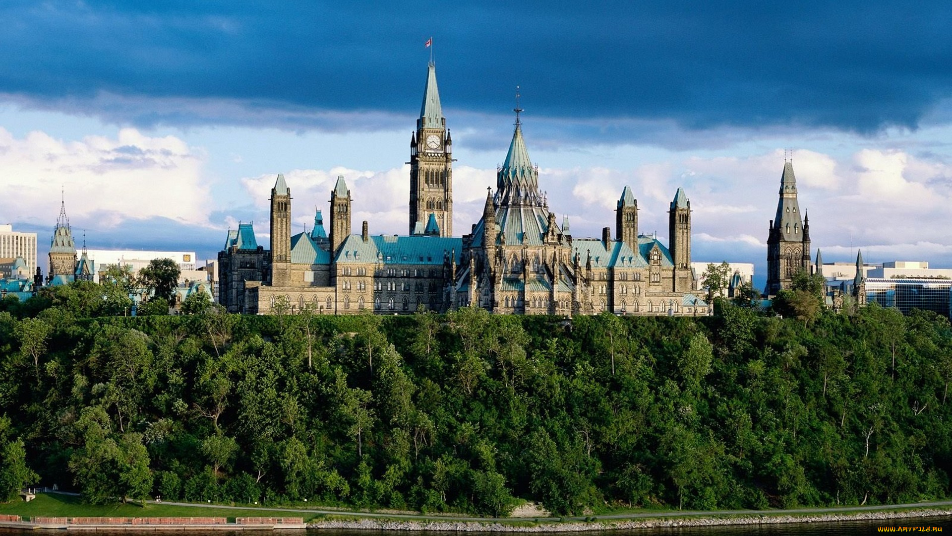 города, -, дворцы, , замки, , крепости, дворец, башни, деревья, река, обрыв, онтарио