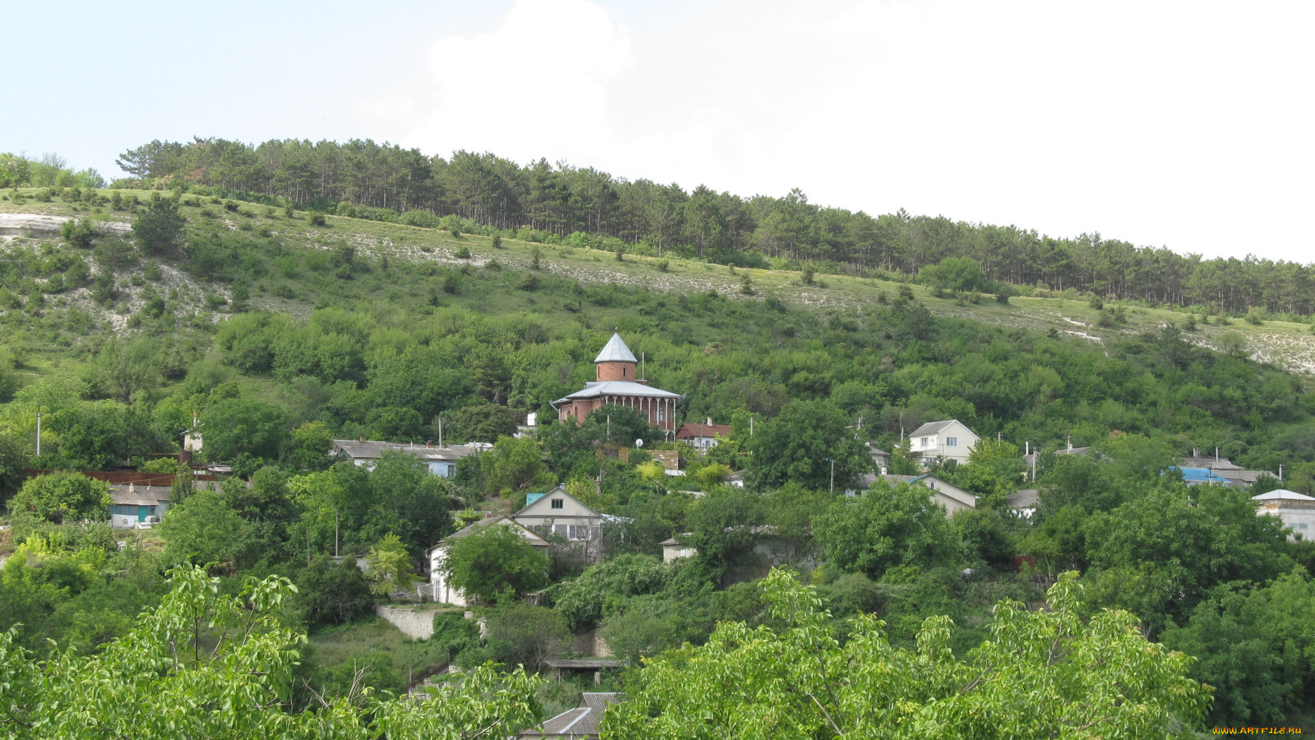 города, -, панорамы, крым, бахчисарай, панорама, горы, зелень