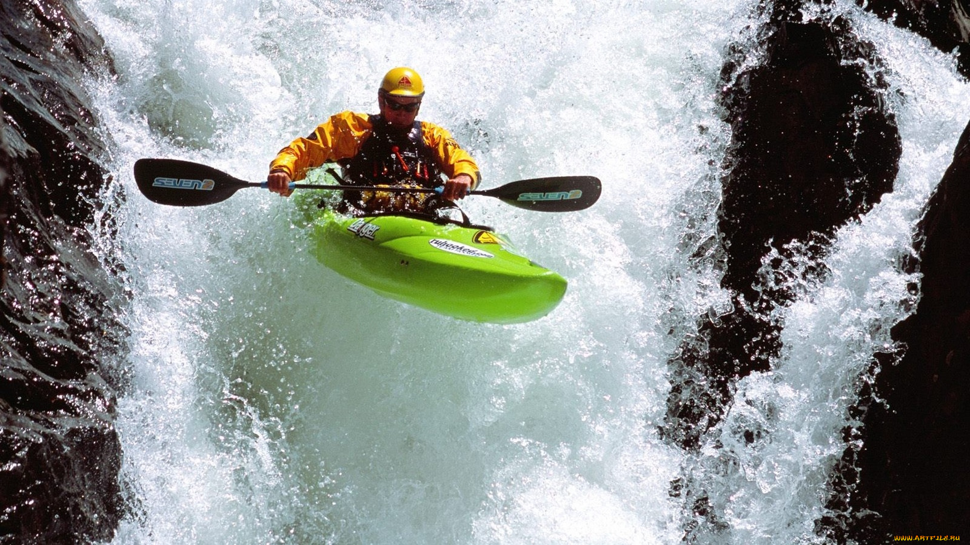 спорт, экстрим, весло, река, байдарка, водопад