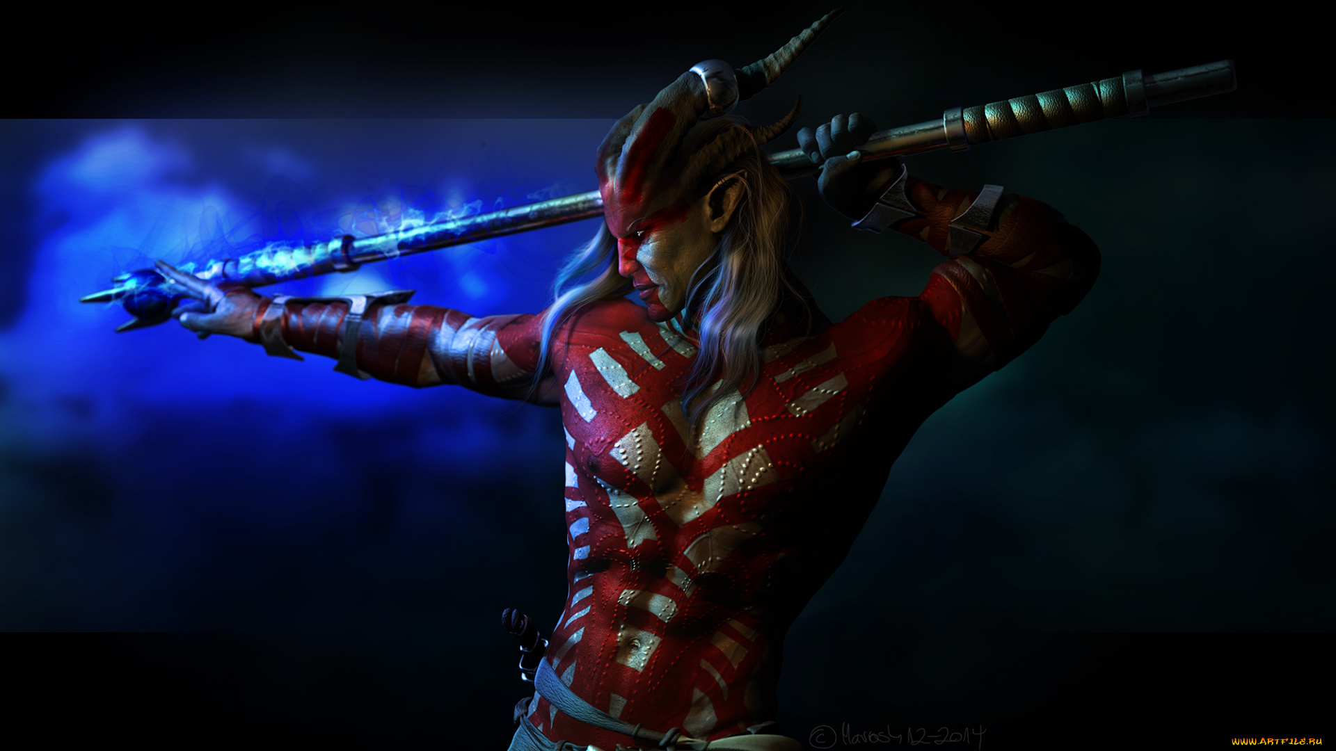 видео, игры, dragon, age, iii, , inquisition, dragon, age, inquisition, tal-vashoth, qunari, кунари, тал-васгот, мужчина, посох, раскраска, рога