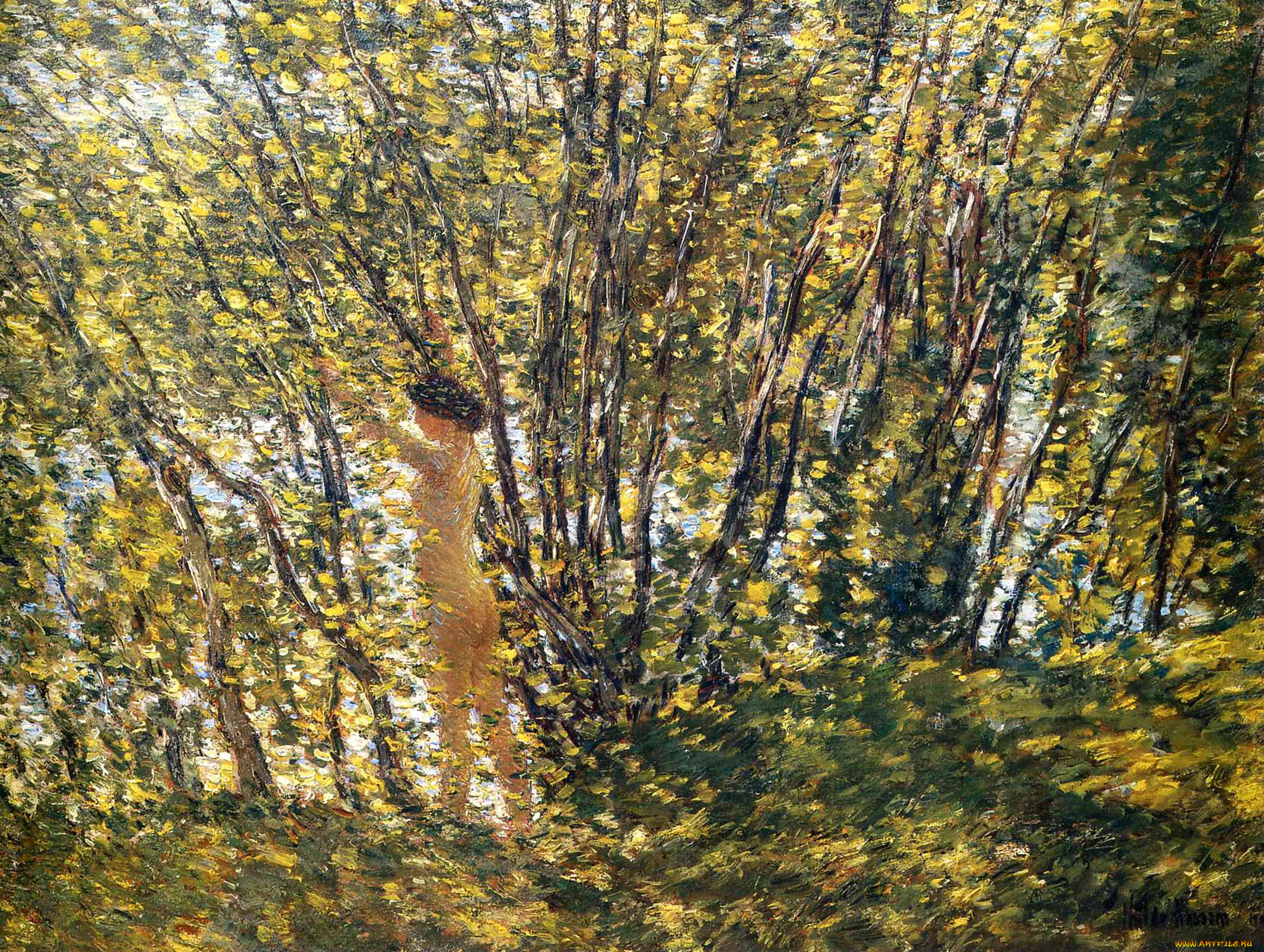 nude, in, the, sunlilt, wood, рисованное, frederick, childe, hassam, река, берег, деревья, лес, девушка