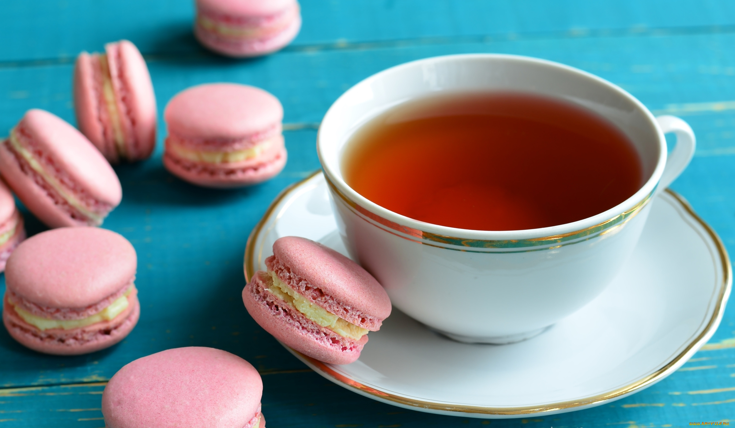еда, напитки, , Чай, макаруны, пирожные, чай, напиток