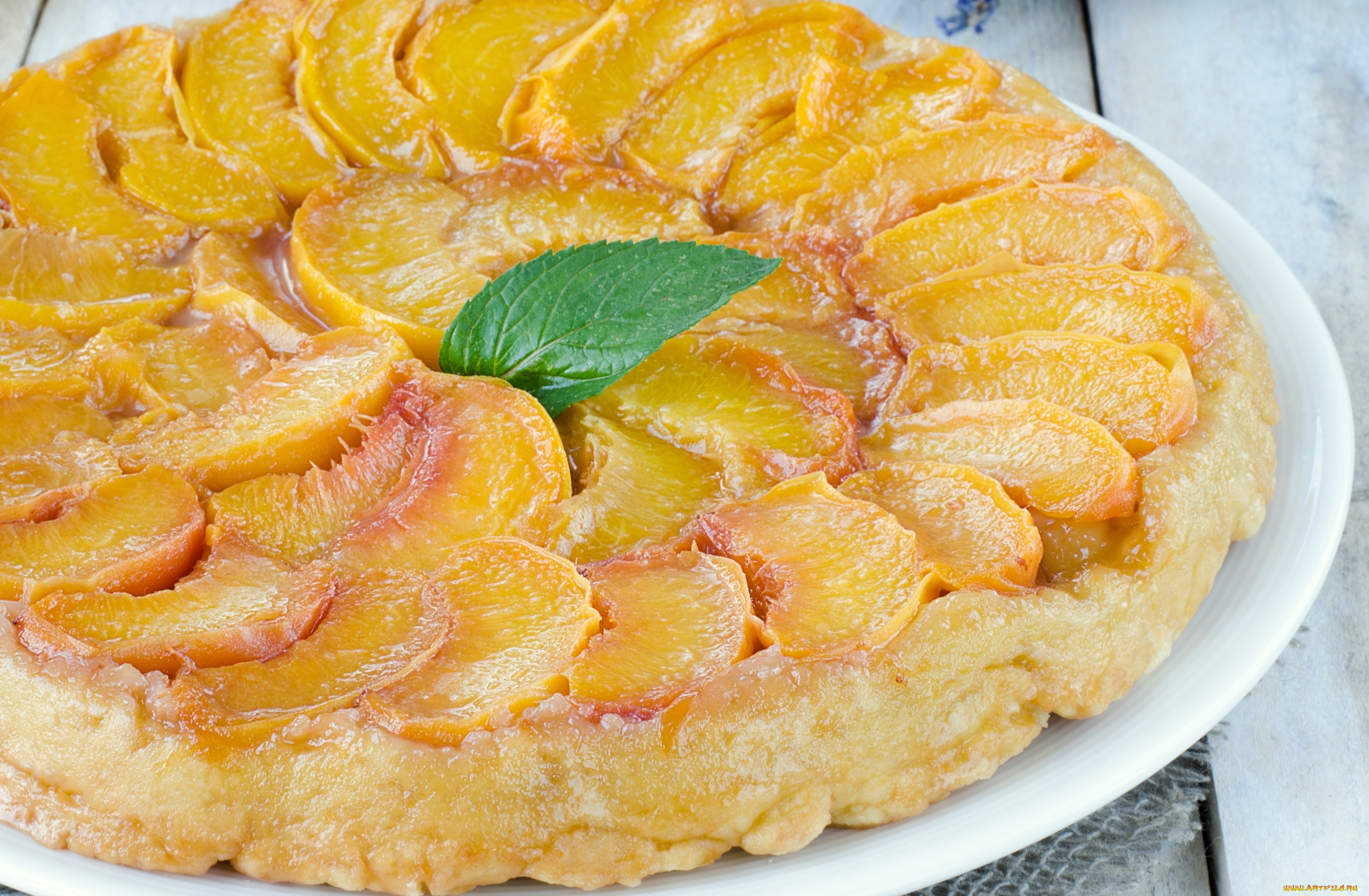 еда, пироги, выпечка, мята, персики, пирог