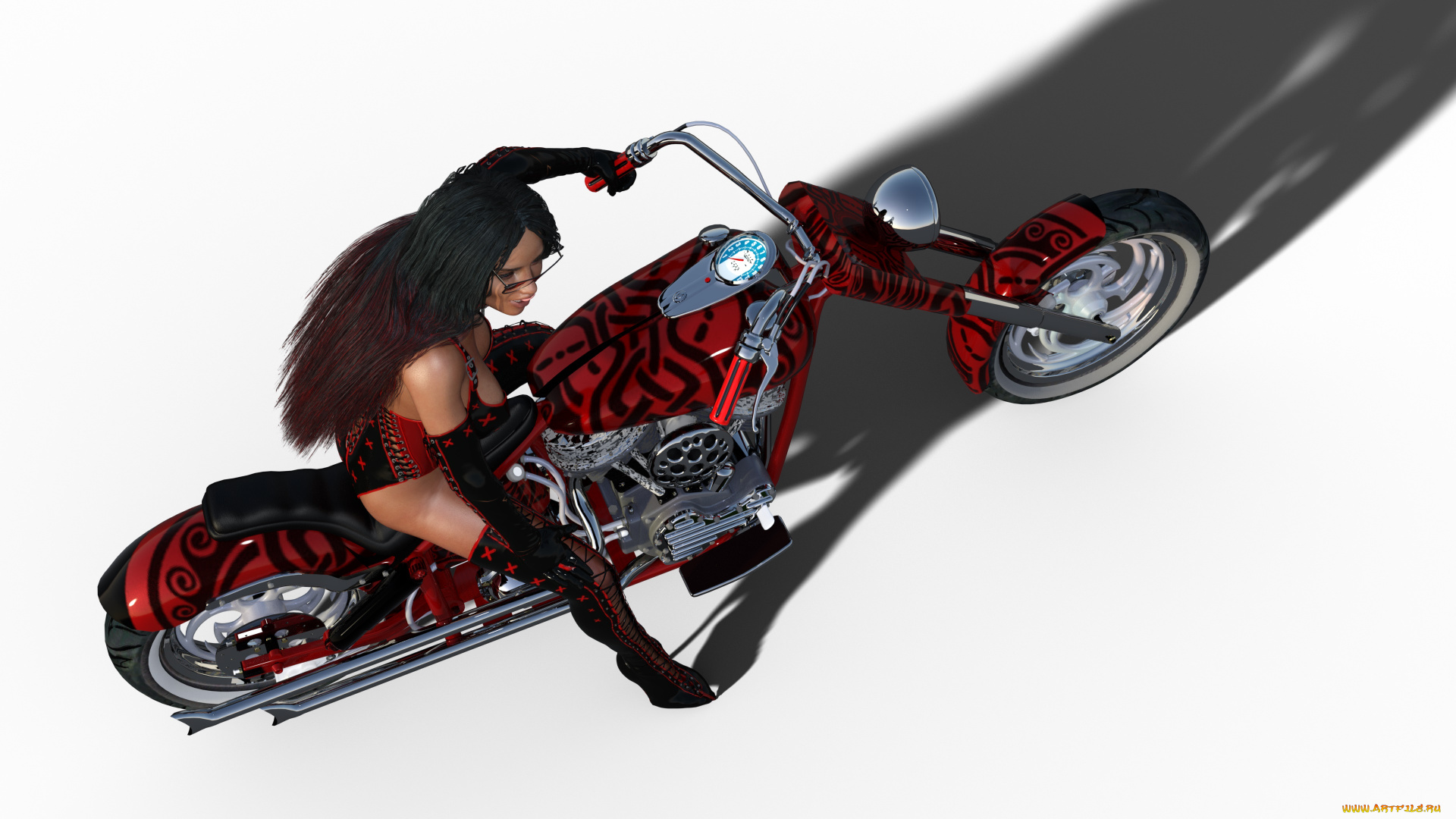 3д, графика, люди, , people, девушка, взгляд, фон, мотоцикл