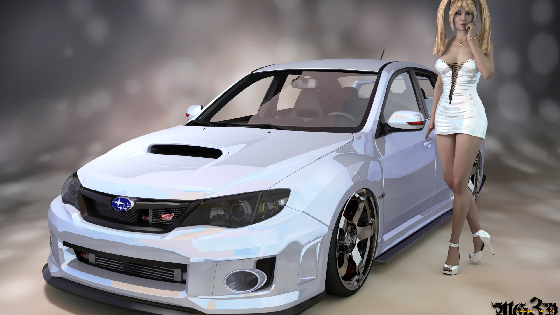 3д, графика, люди-авто, мото, , people-, car, , , moto, взгляд, девушка, автомобиль, фон