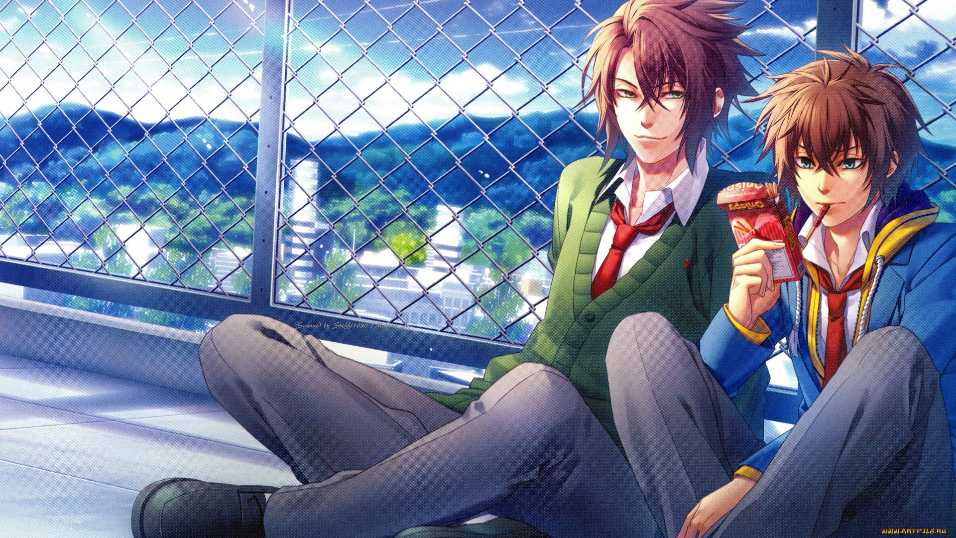 аниме, hakuouki, парни, школа