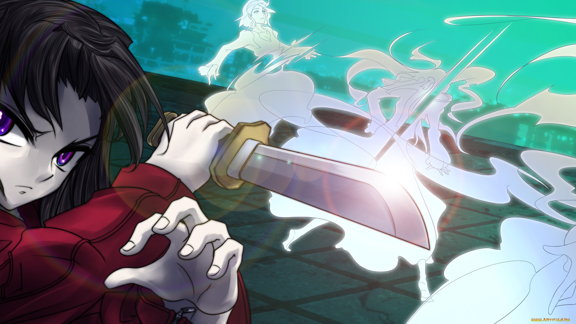 аниме, kara, no, kyokai, девушка, взгляд, фон