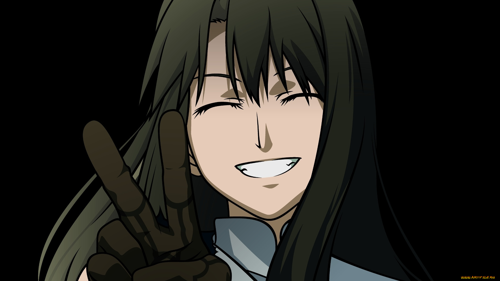 аниме, kara, no, kyokai, взгляд, девушка, фон