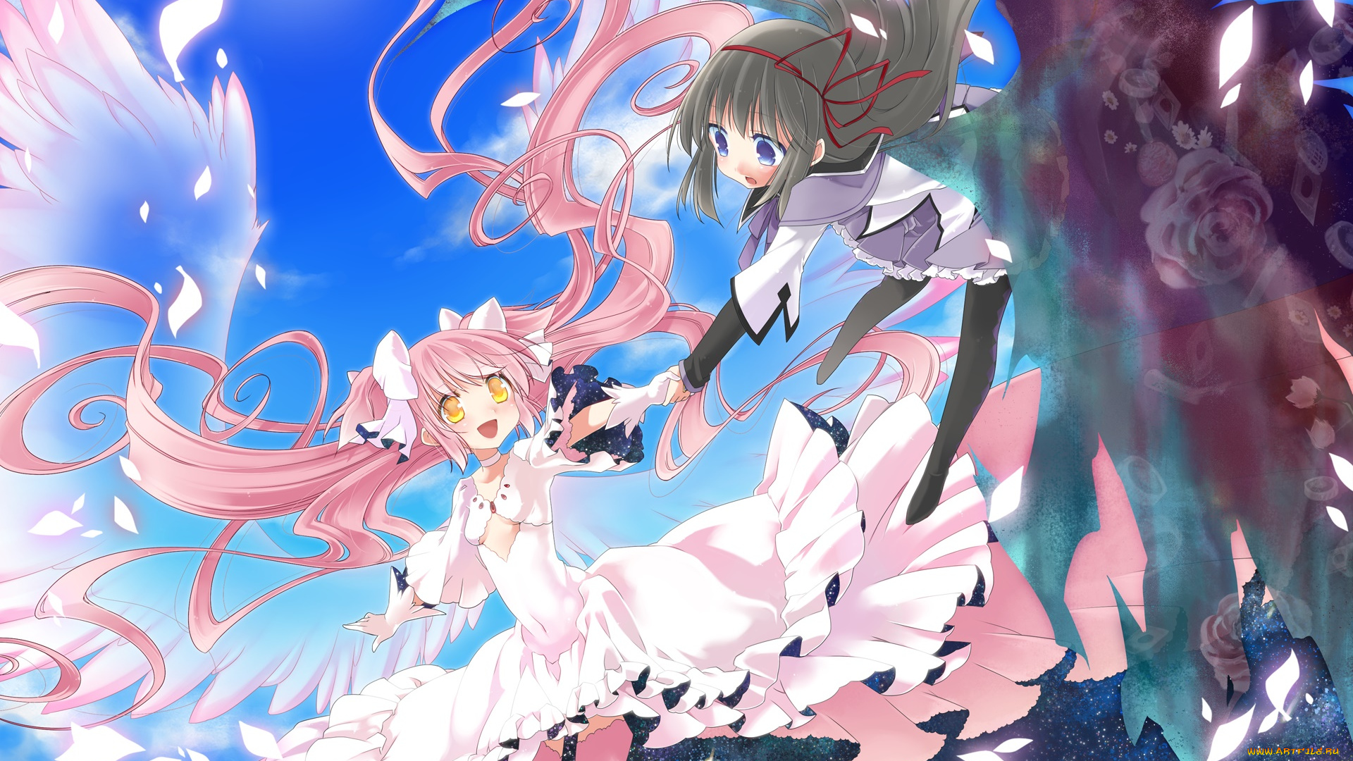 аниме, mahou, shoujo, madoka, magika, девушка, взгляд, фон