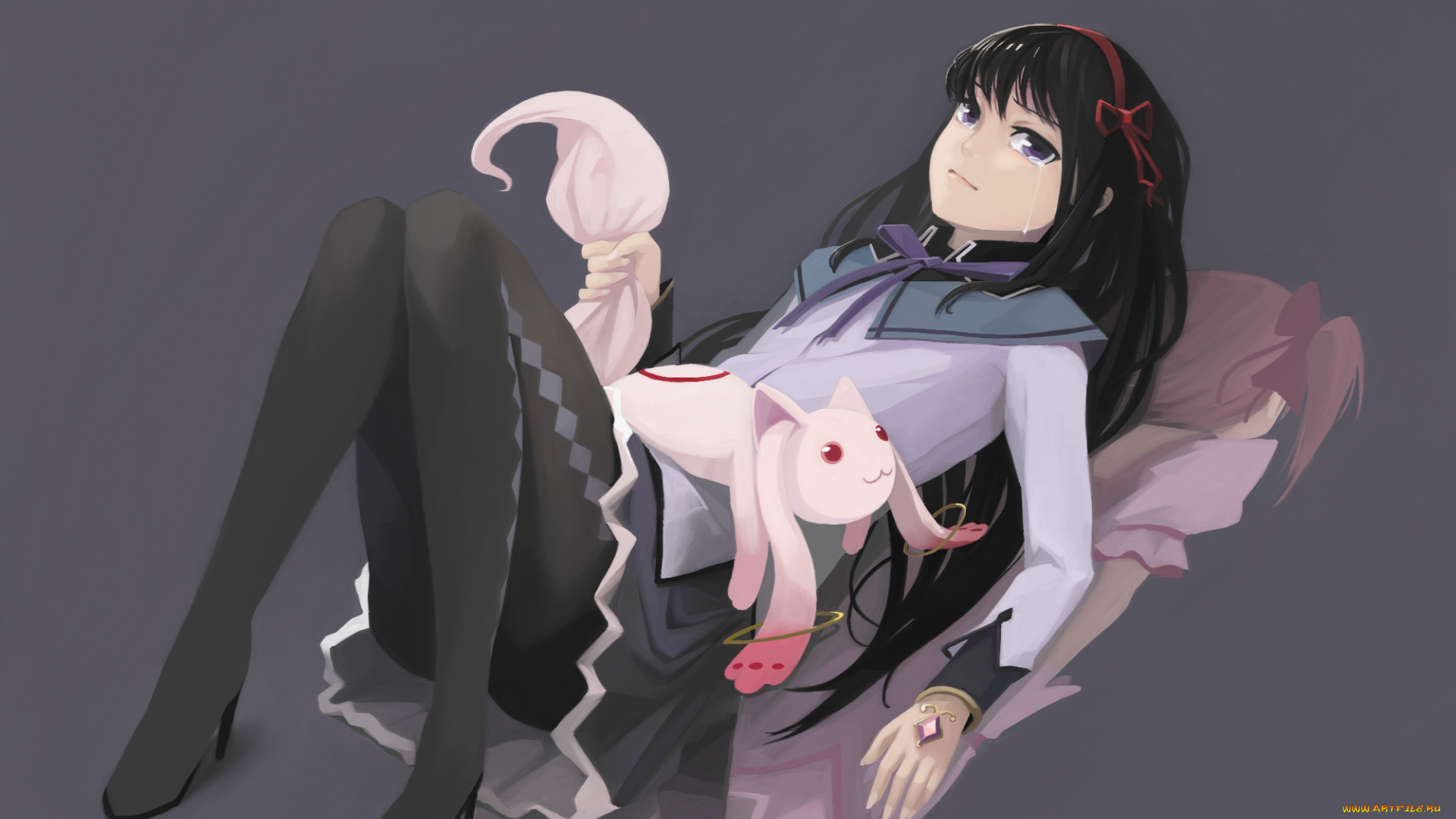 аниме, mahou, shoujo, madoka, magika, девушка, взгляд, фон