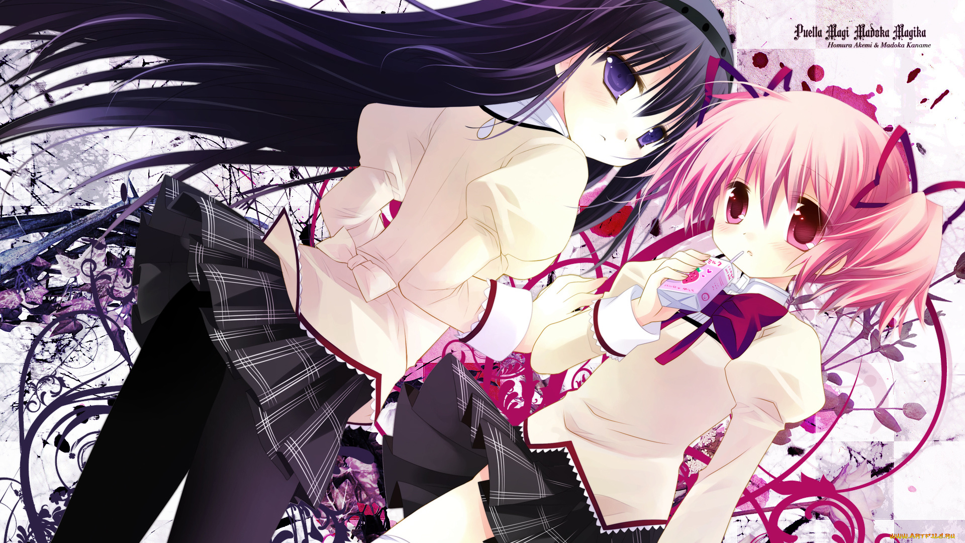 аниме, mahou, shoujo, madoka, magika, фон, взгляд, девушки