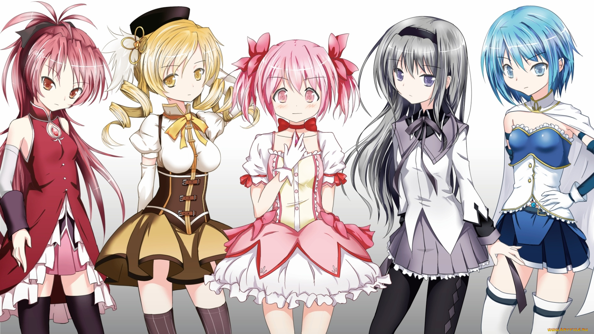 аниме, mahou, shoujo, madoka, magika, фон, взгляд, девушки