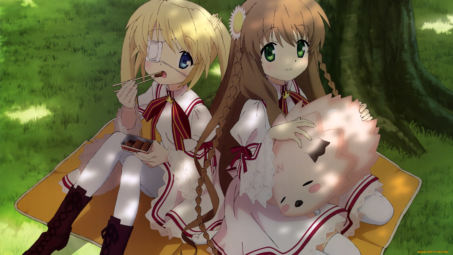 аниме, rewrite, девушки, взгляд, фон