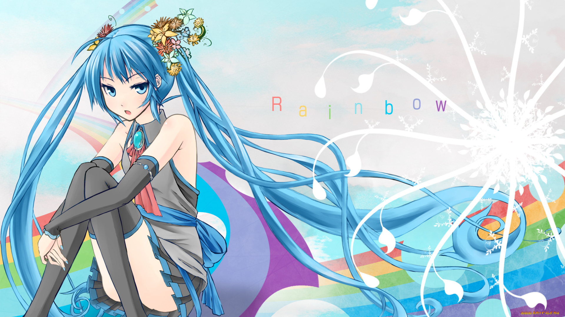 аниме, vocaloid, девушка, взгляд, фон