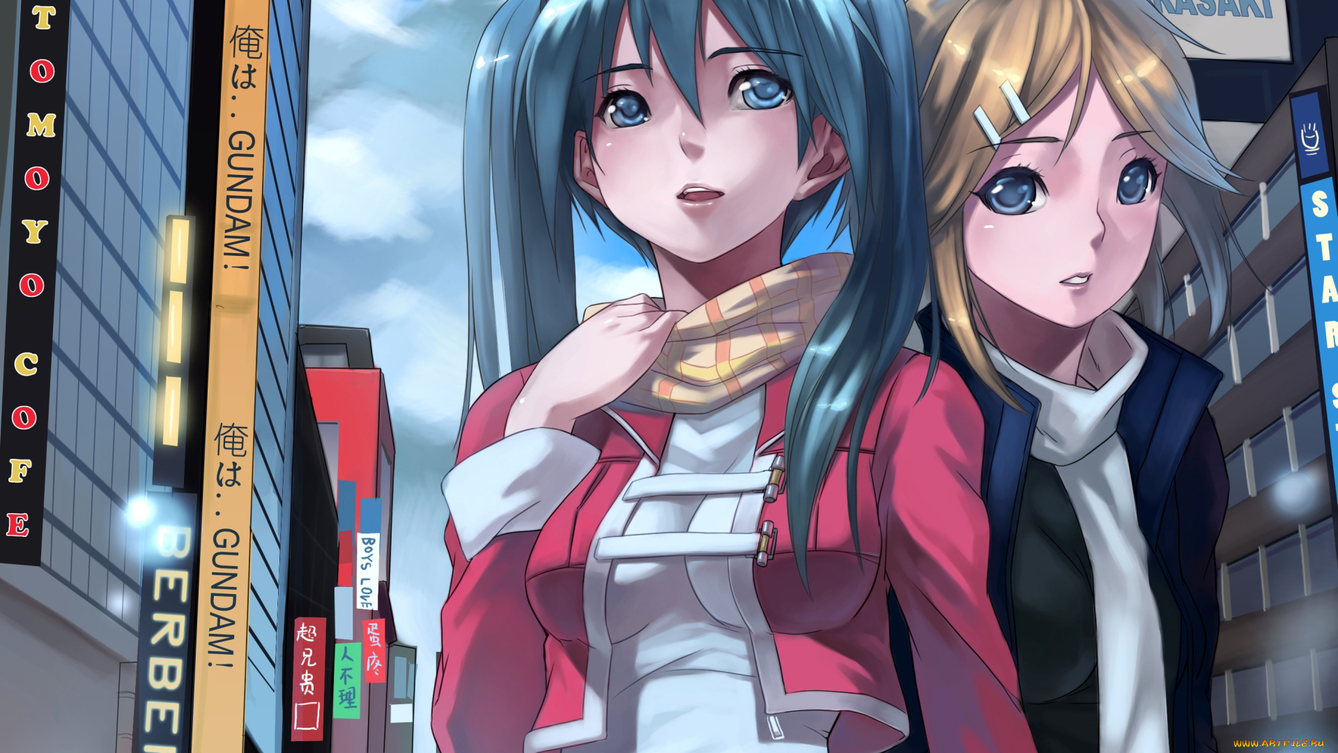 аниме, vocaloid, девушки, взгляд, фон