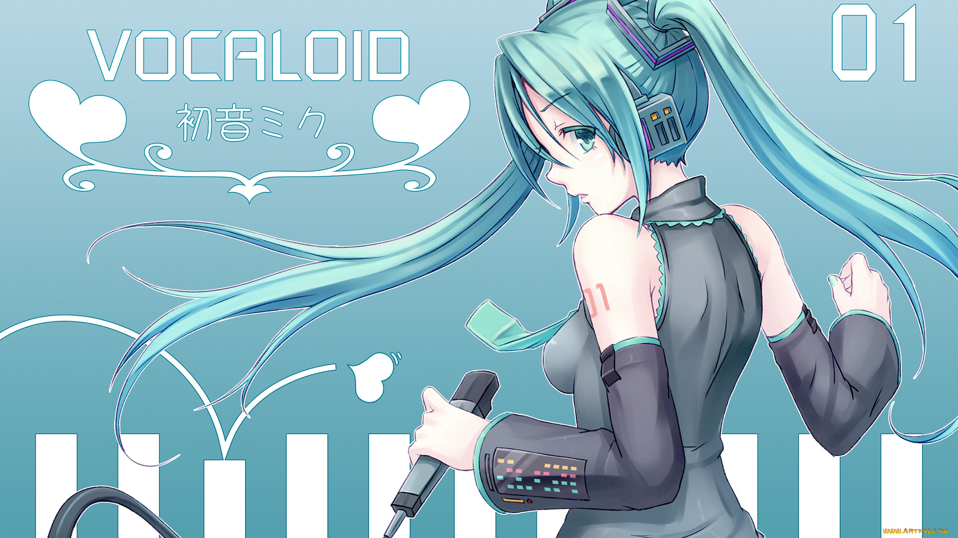 аниме, vocaloid, взгляд, девушка, фон