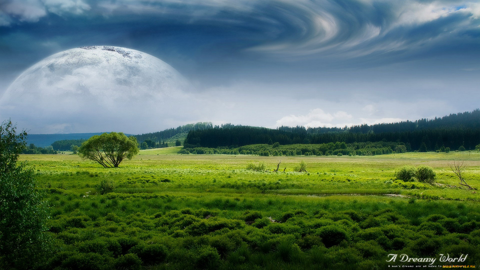 разное, компьютерный, дизайн, планета, дерево, луга, облака