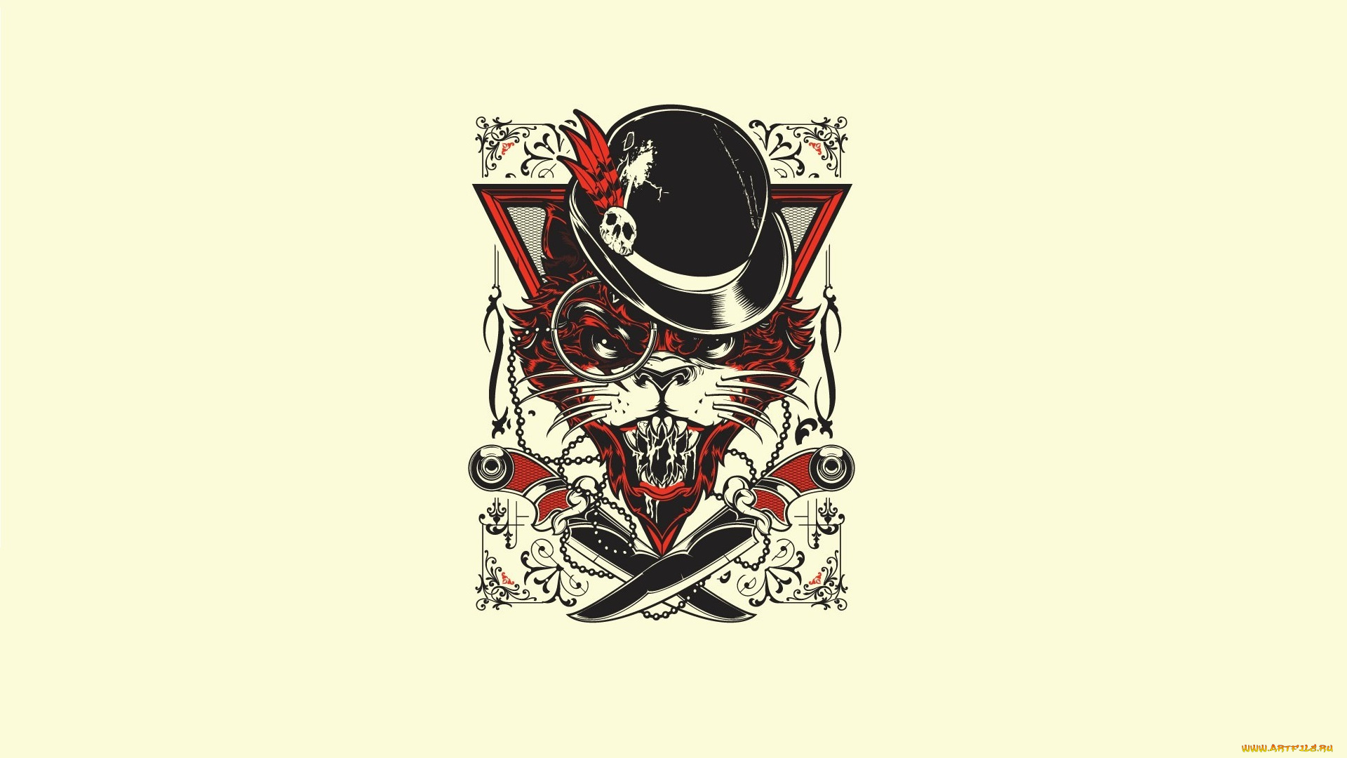 рисованное, минимализм, hat, evil, cat, hydro74, joshua, m, smith, art, minimalism, knives