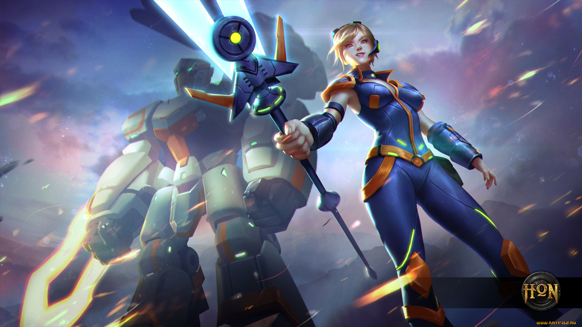 видео, игры, heroes, of, newerth, heroes, of, newerth, battlebringer, девушка, hellbringer, грудь, копье, фантастика, робот, костюм