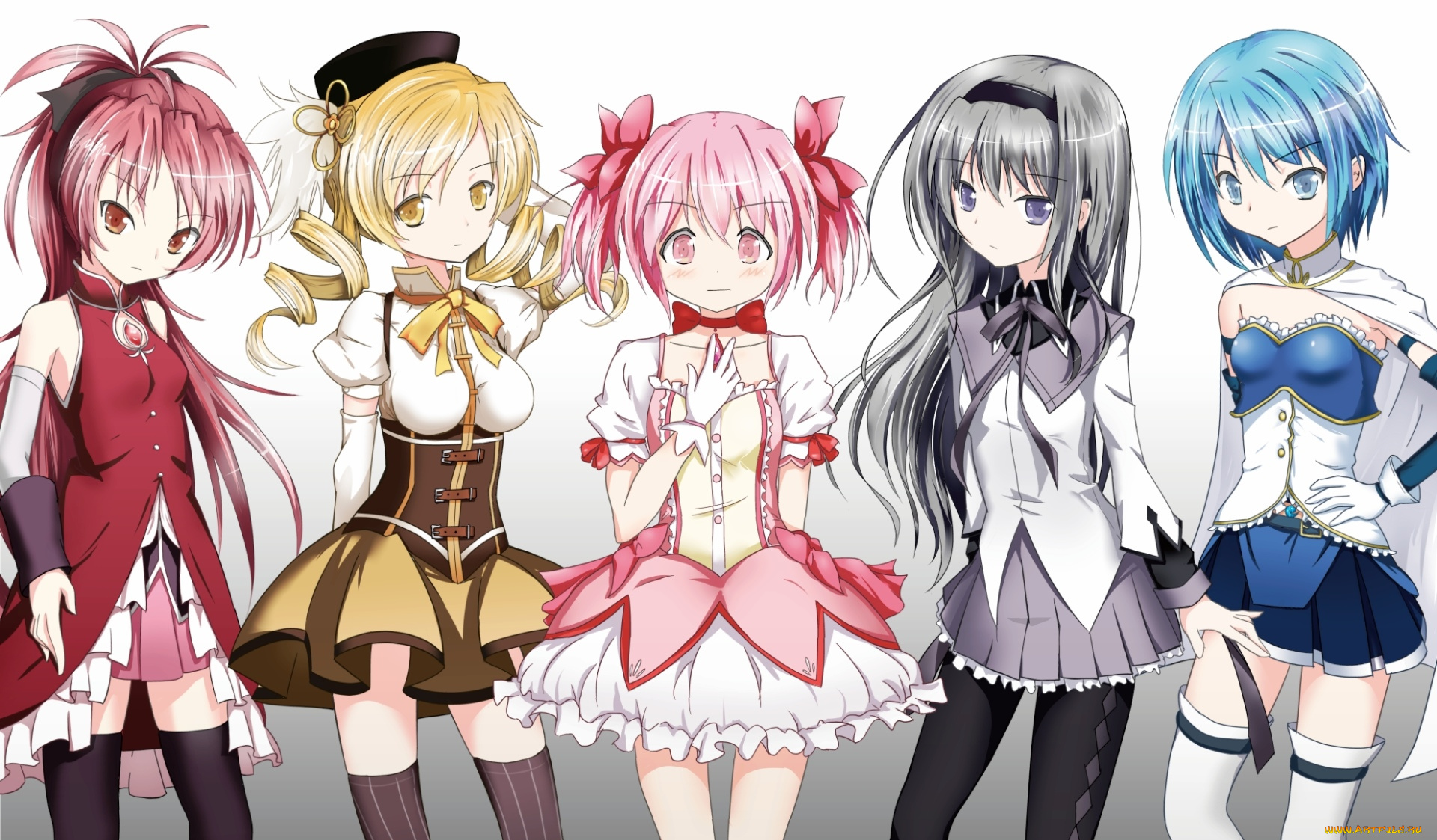 аниме, mahou, shoujo, madoka, magika, фон, взгляд, девушки