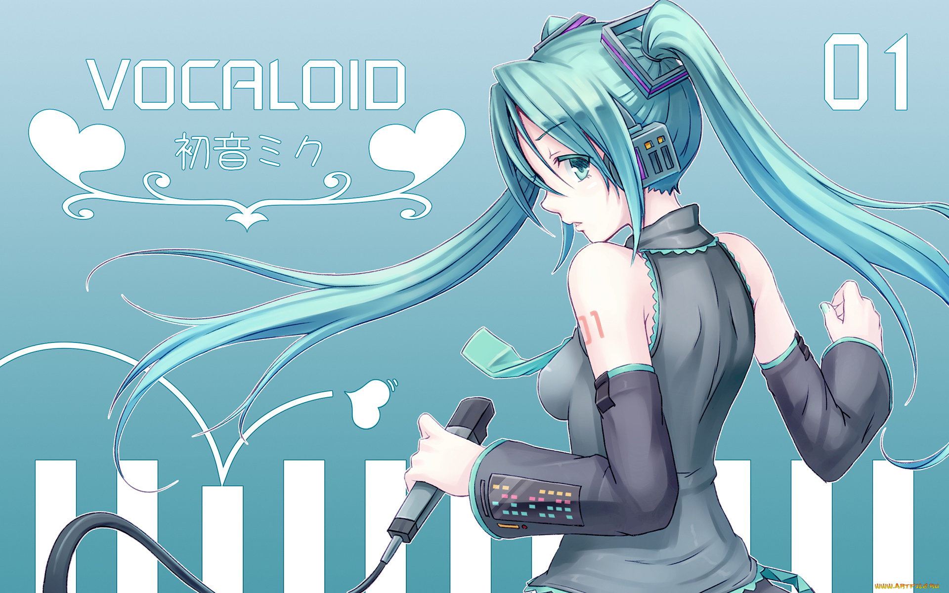 аниме, vocaloid, взгляд, девушка, фон