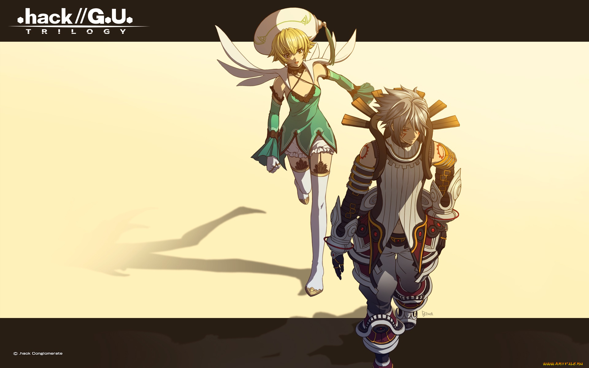 hack, sign, аниме, взгляд, девушка, фон