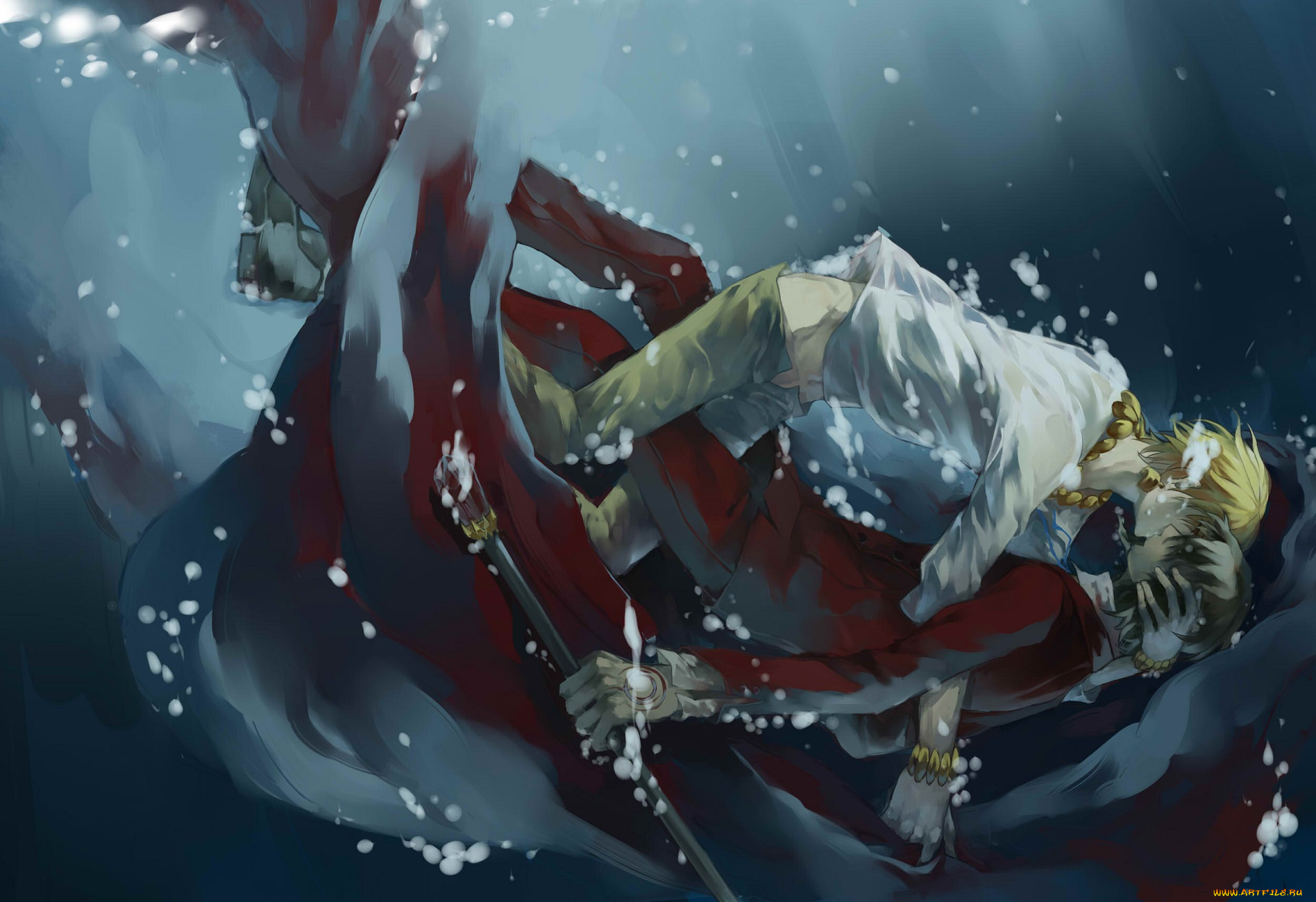 аниме, fate, zero, гильгамеш, парни, поцелуй