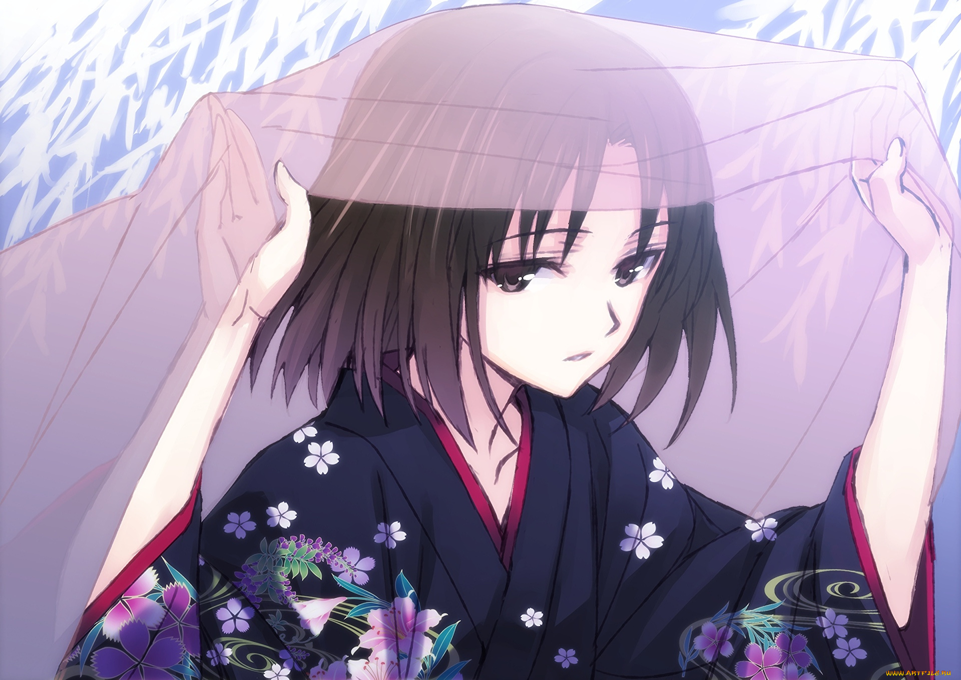 аниме, kara, no, kyokai, фон, взгляд, девушка