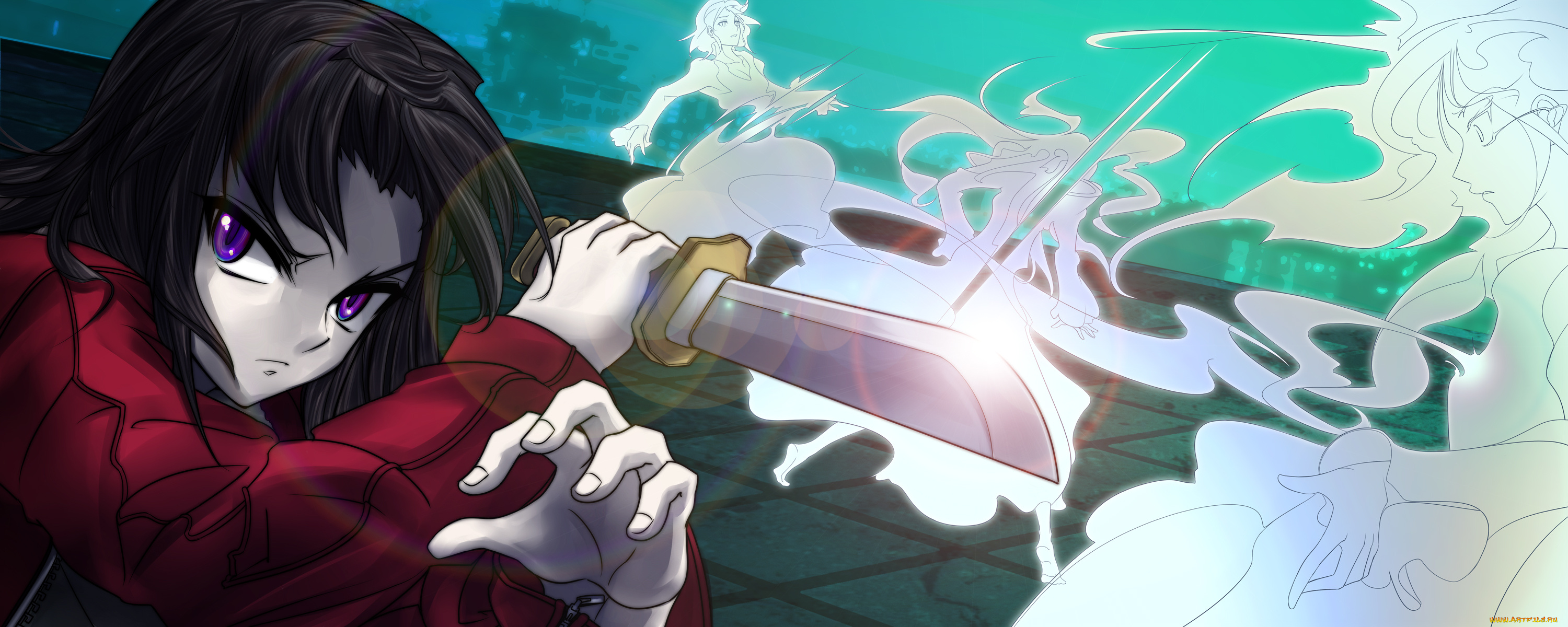 аниме, kara, no, kyokai, девушка, взгляд, фон