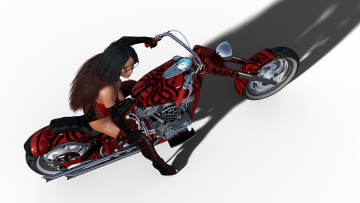 Картинка 3д+графика люди+ people девушка взгляд фон мотоцикл