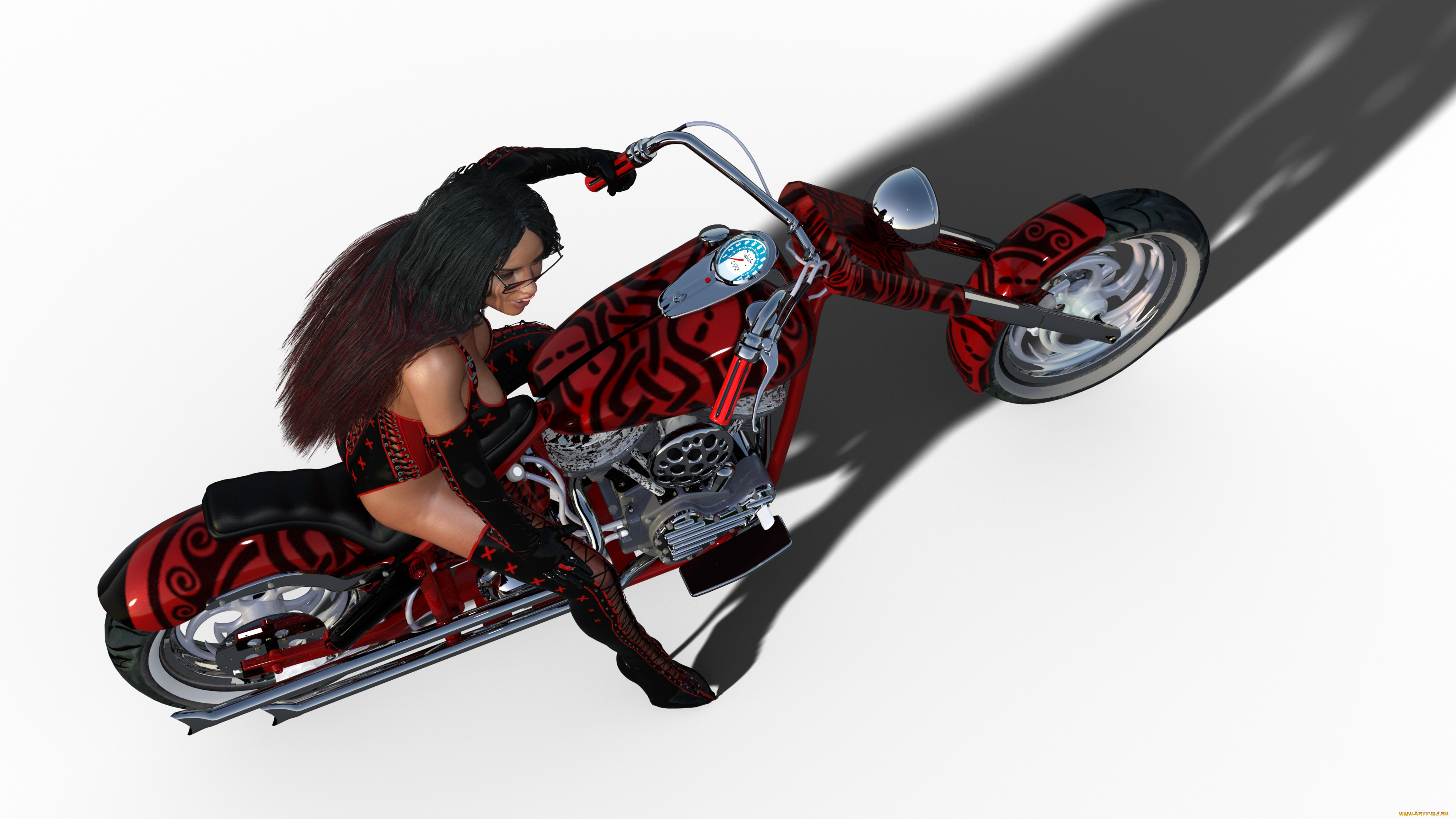 3д, графика, люди, , people, девушка, взгляд, фон, мотоцикл