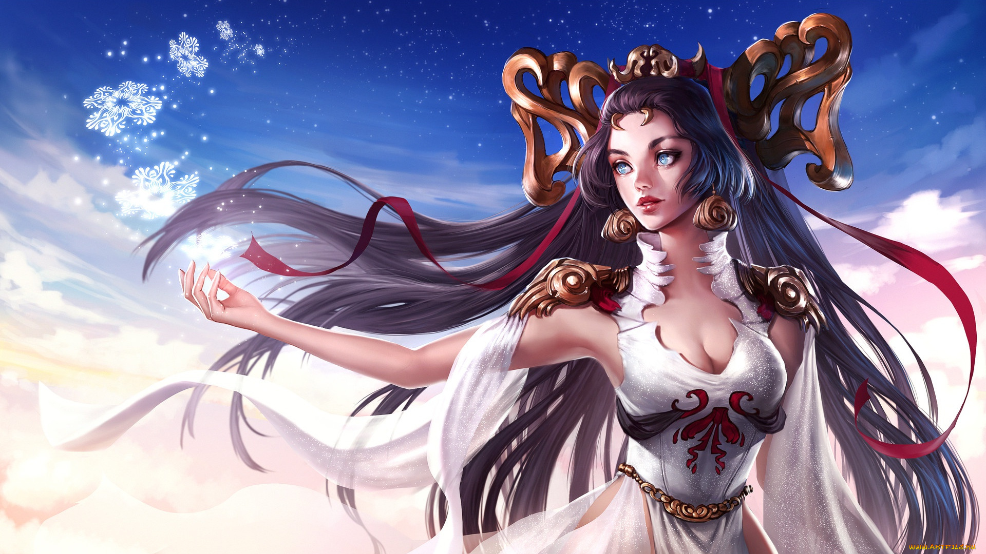 фэнтези, девушки, магия, арт, девушка, ilse, harting, godess, снежинки