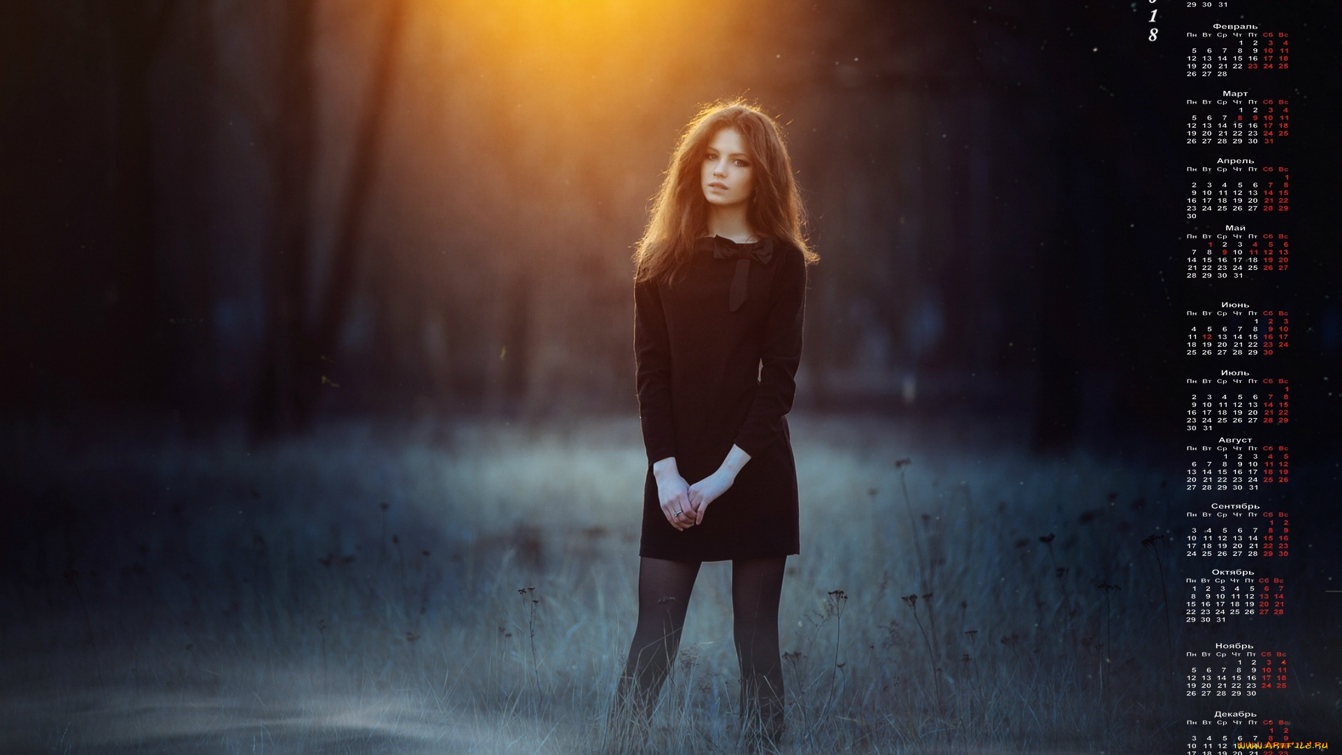 календари, девушки, взгляд, закат, природа