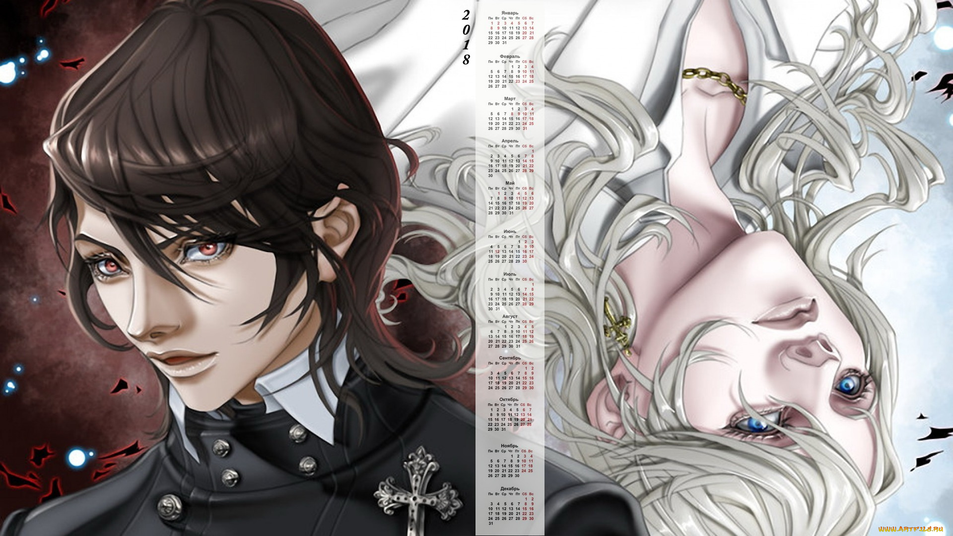 календари, фэнтези, девушка, лицо, двое, крест, блондинка