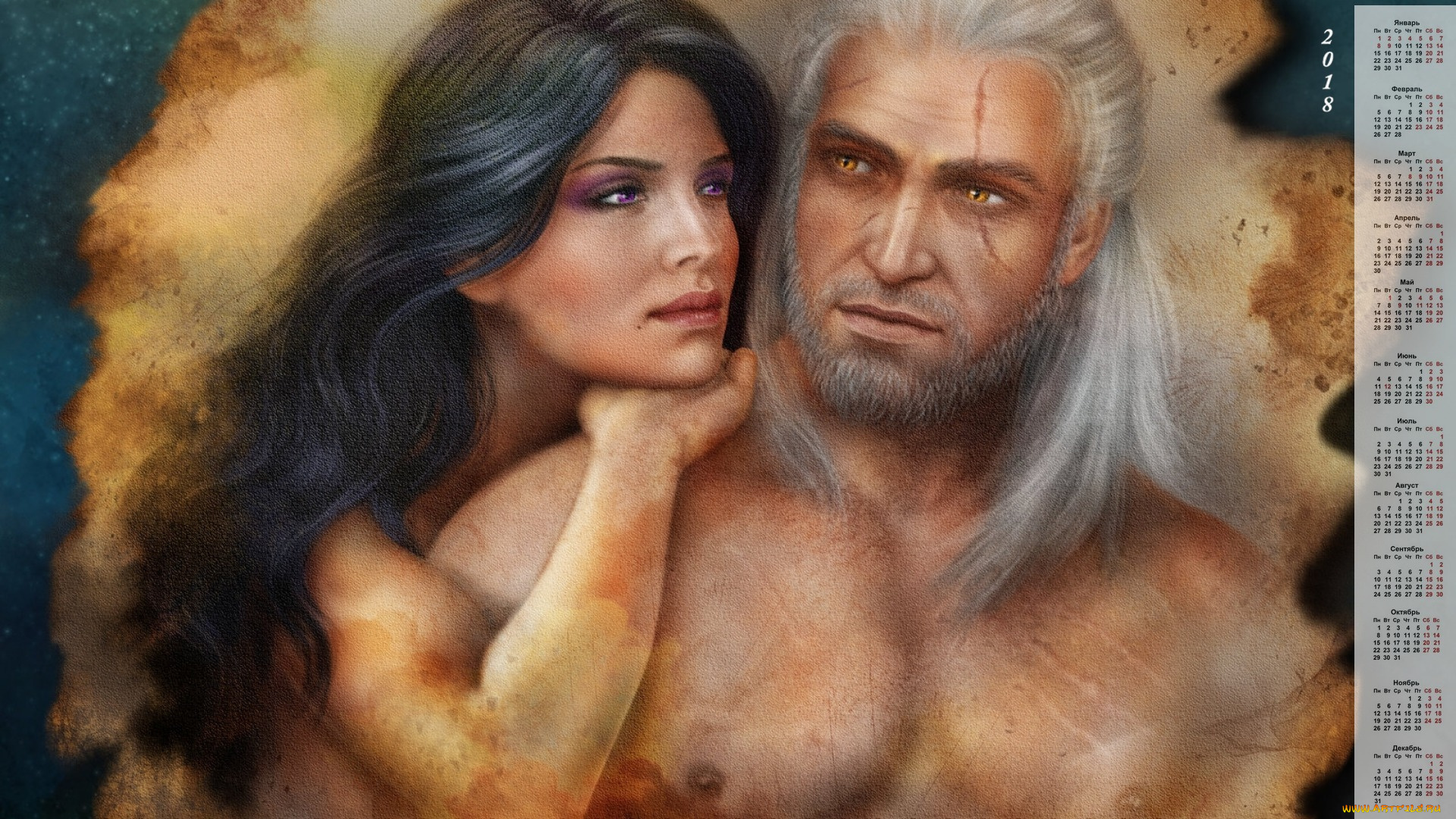 календари, фэнтези, ведьмак, мужчина, женщина