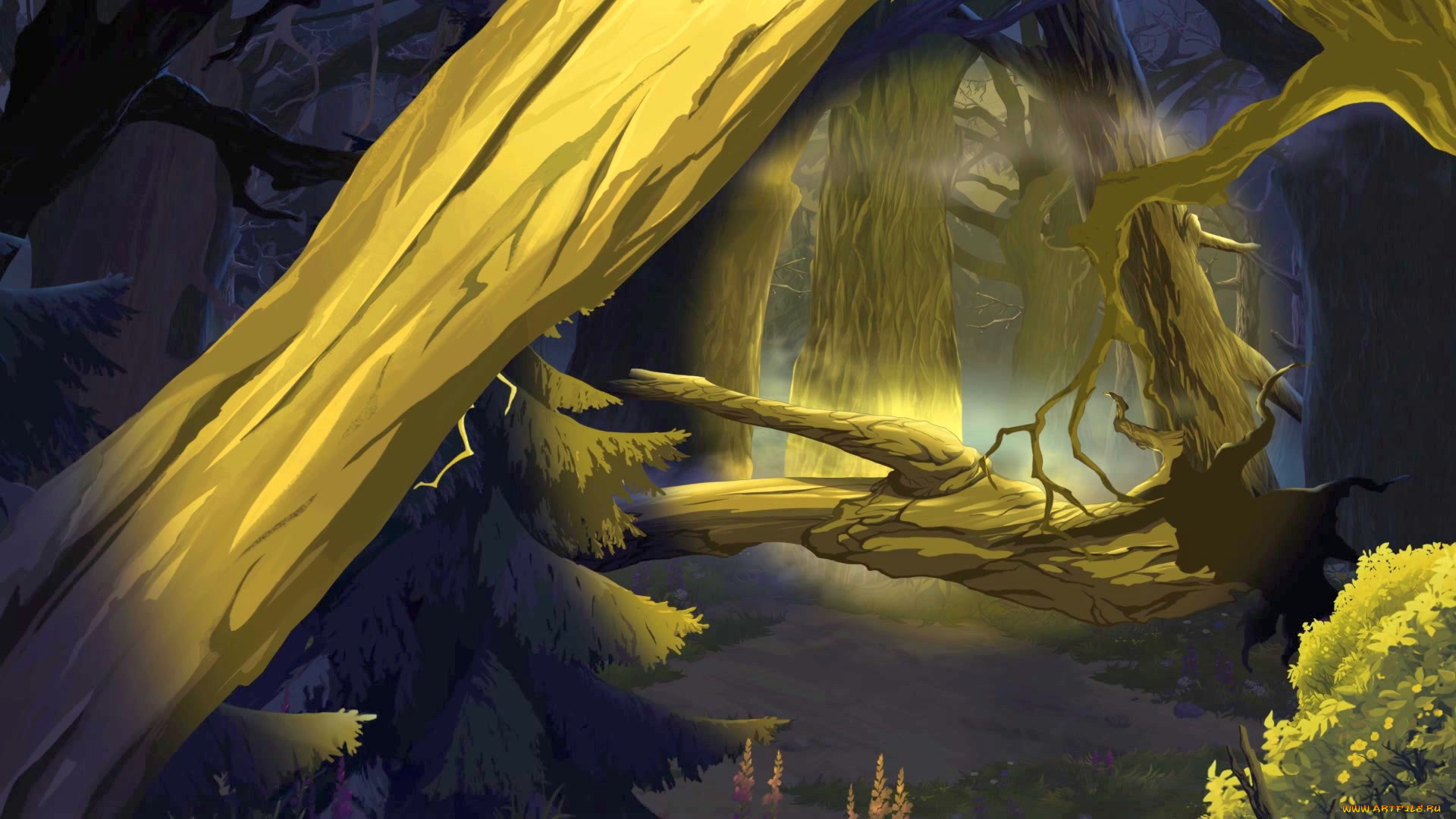 рисованное, природа, лес, бурелом