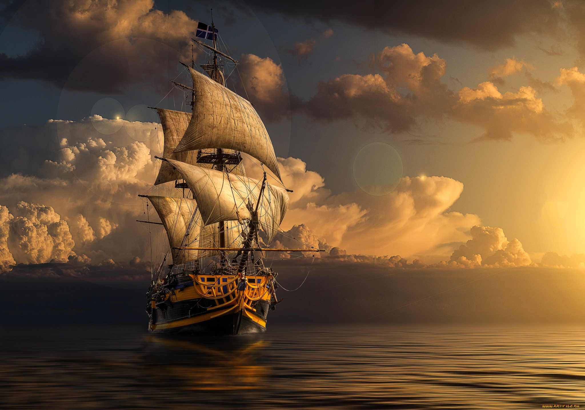 3д, графика, море, , sea, боке, облака, небо, корабль, море, графика, 3d, manuel, roger