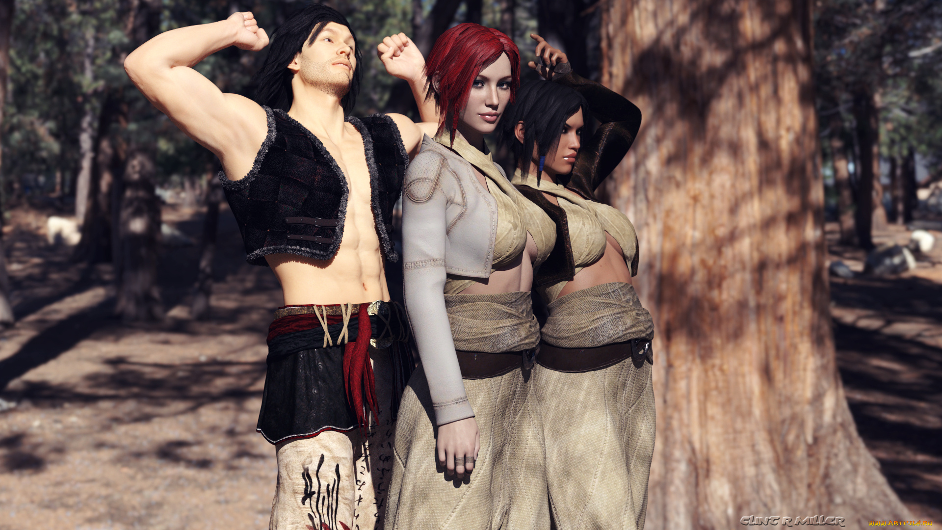 3д, графика, фантазия, , fantasy, фон, девушки, взгляд