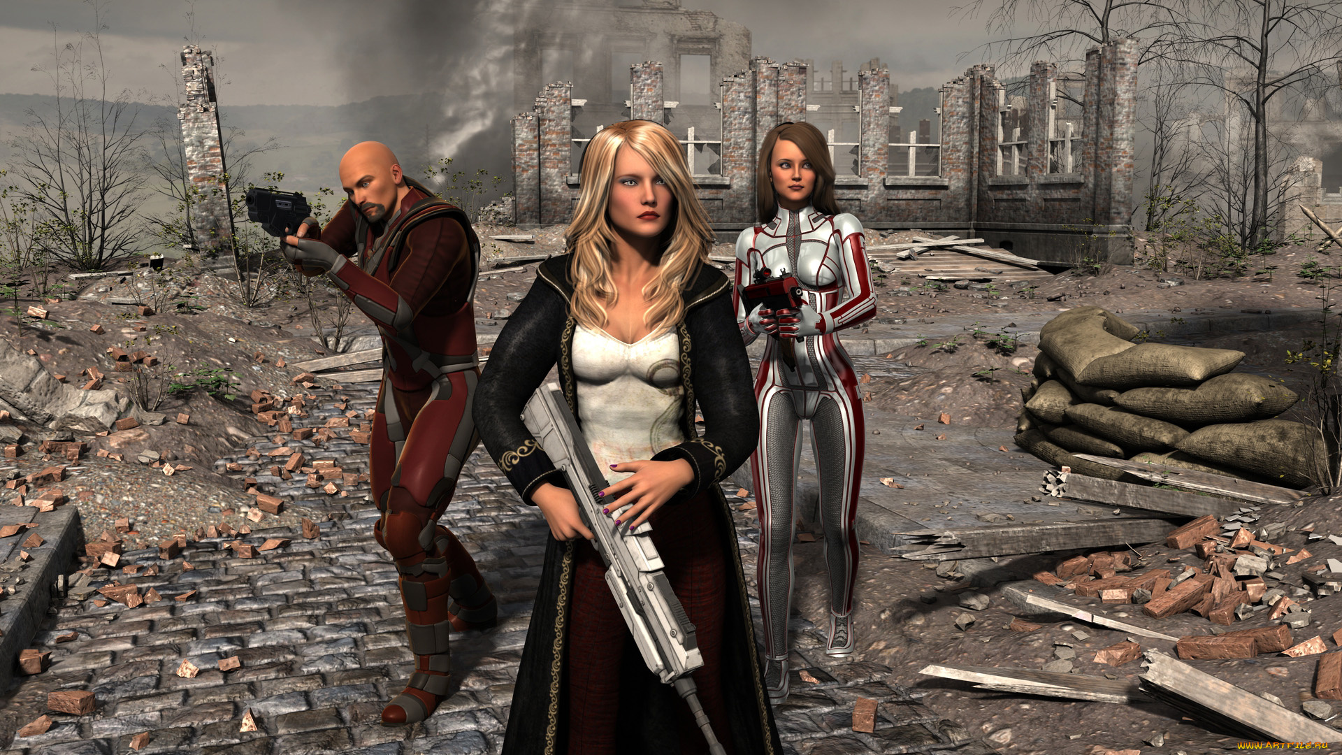 3д, графика, фантазия, , fantasy, взгляд, девушки, фон