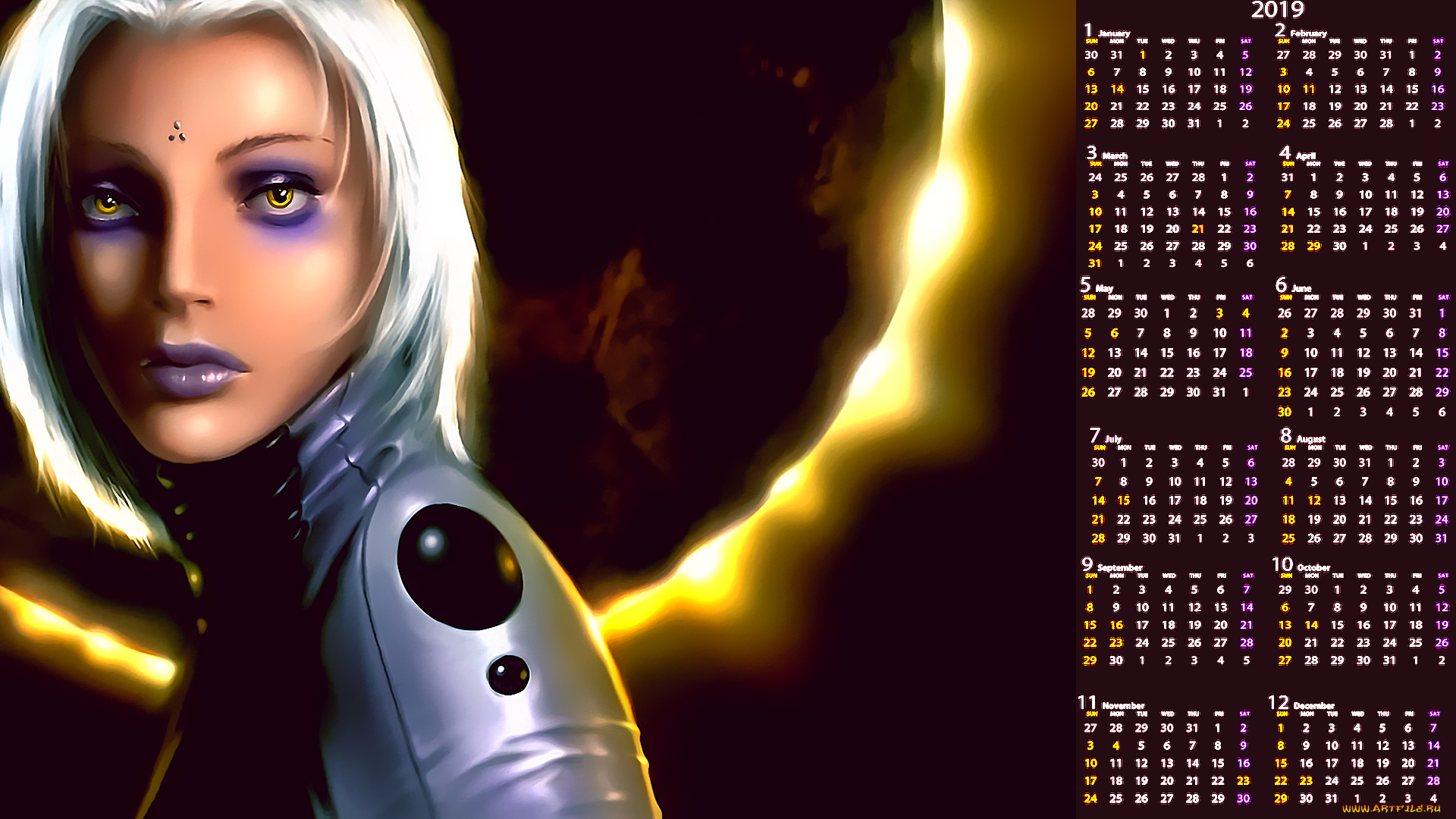 календари, фэнтези, макияж, лицо, взгляд, девушка