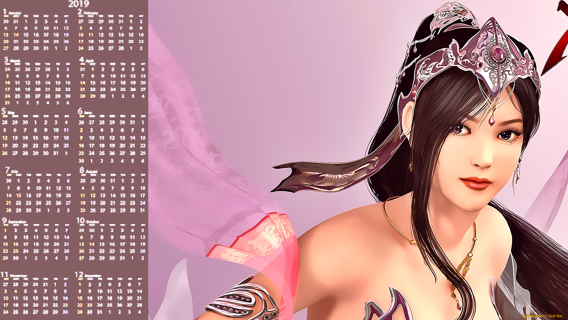 календари, фэнтези, украшения, девушка, взгляд